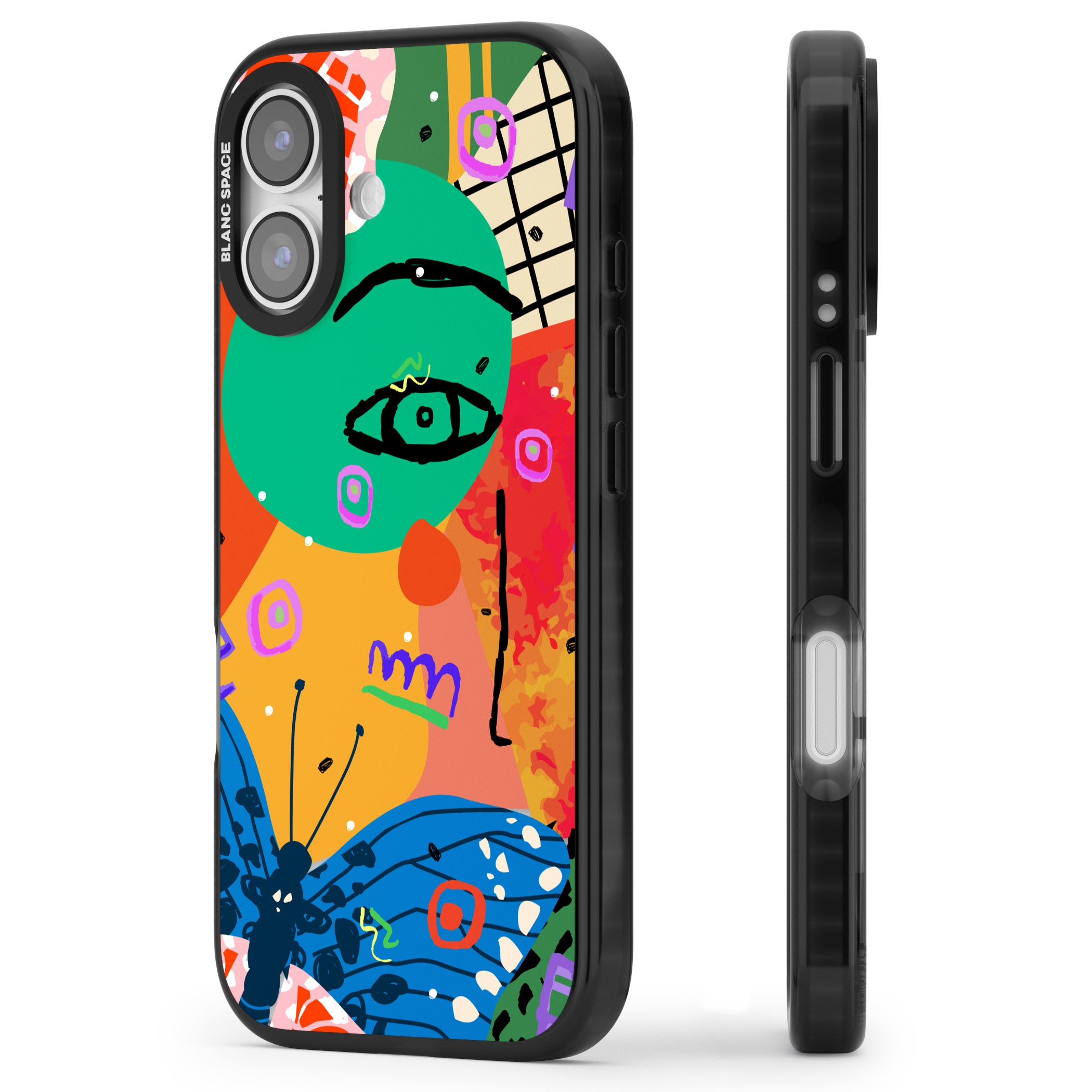 Abstract Butterfly iPhone 17 Impact Pro Black Phone Case Side Profile