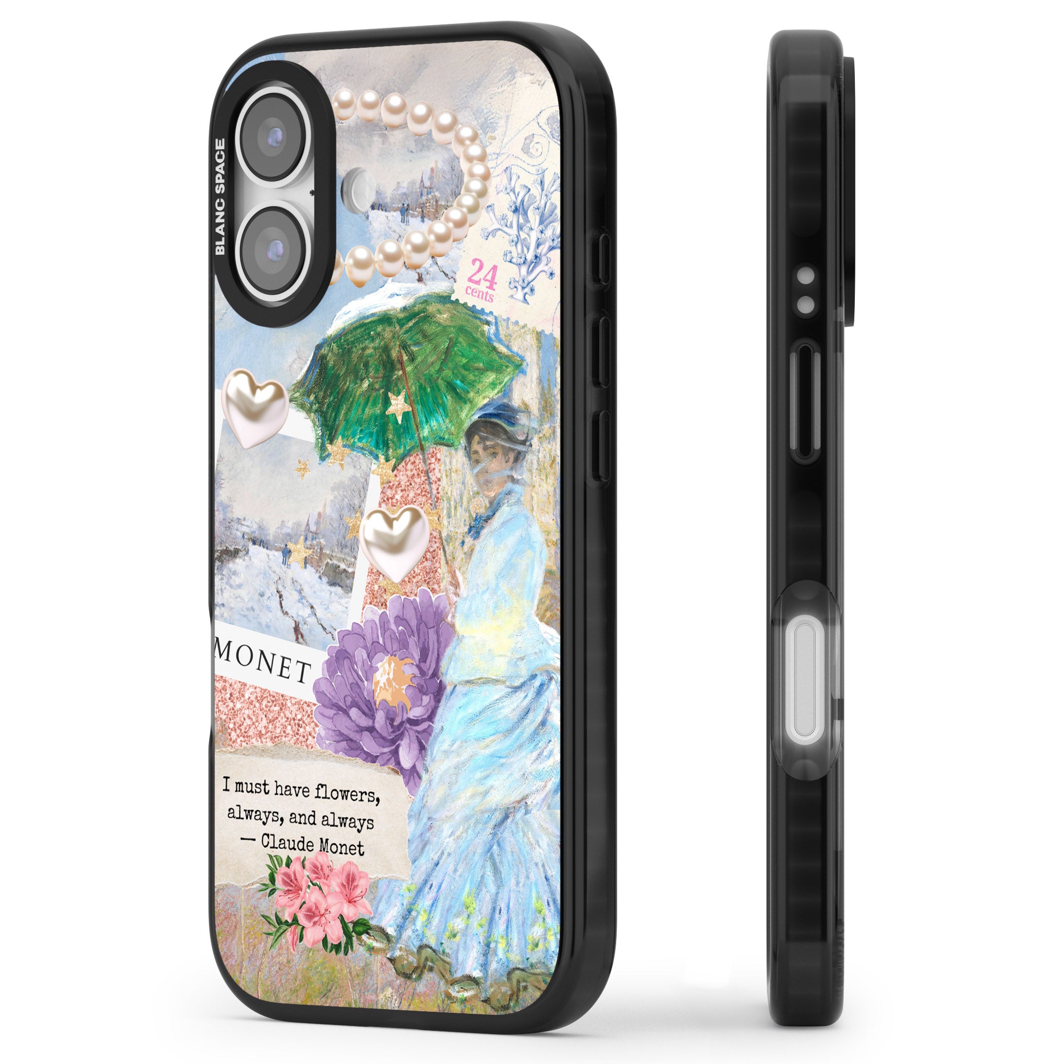 Monet 'Must Have Flowers' Collage iPhone 17 Impact Pro Black Phone Case Side Profile