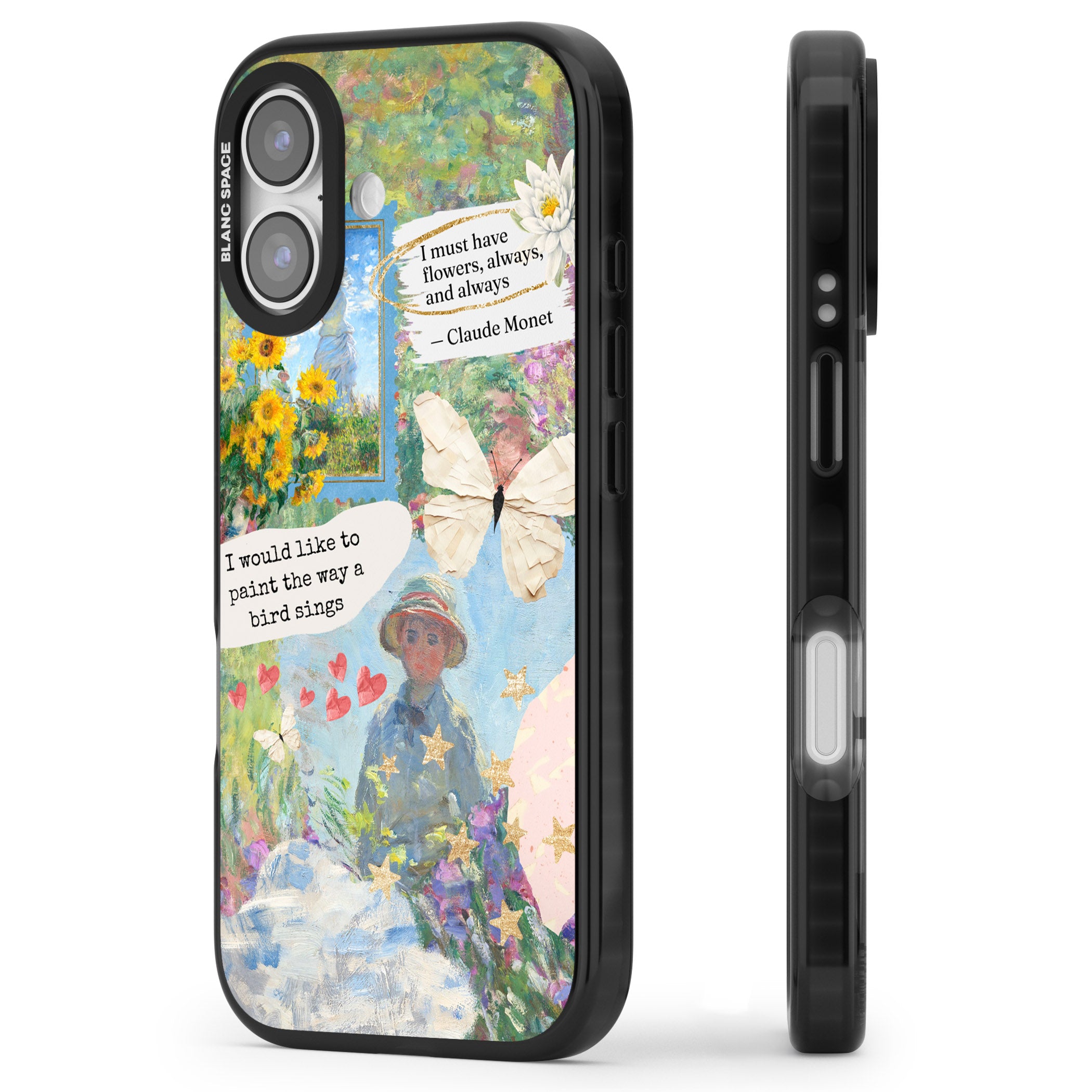 Monet 'Way A Bird Sings' Collage iPhone 17 Impact Pro Black Phone Case Side Profile