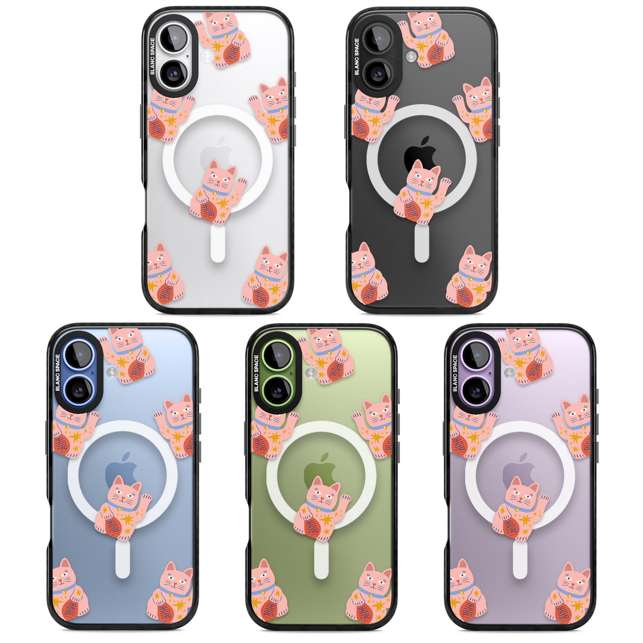 Waving Cat Pattern iPhone 17 Impact Pro Black Phone Case APT Impact Protection