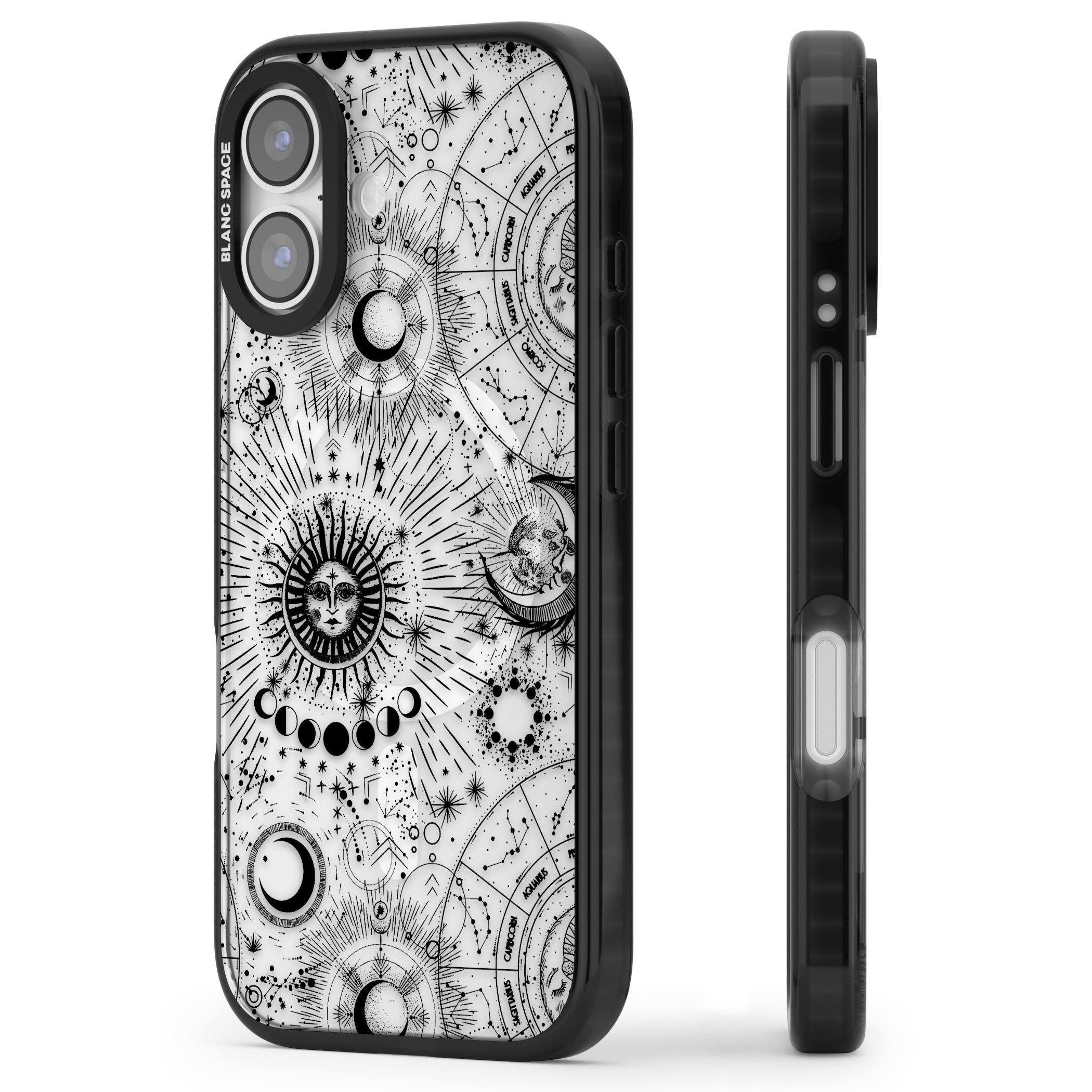 Suns & Zodiac Solar Chart iPhone 17 Impact Pro Black Phone Case Side Profile