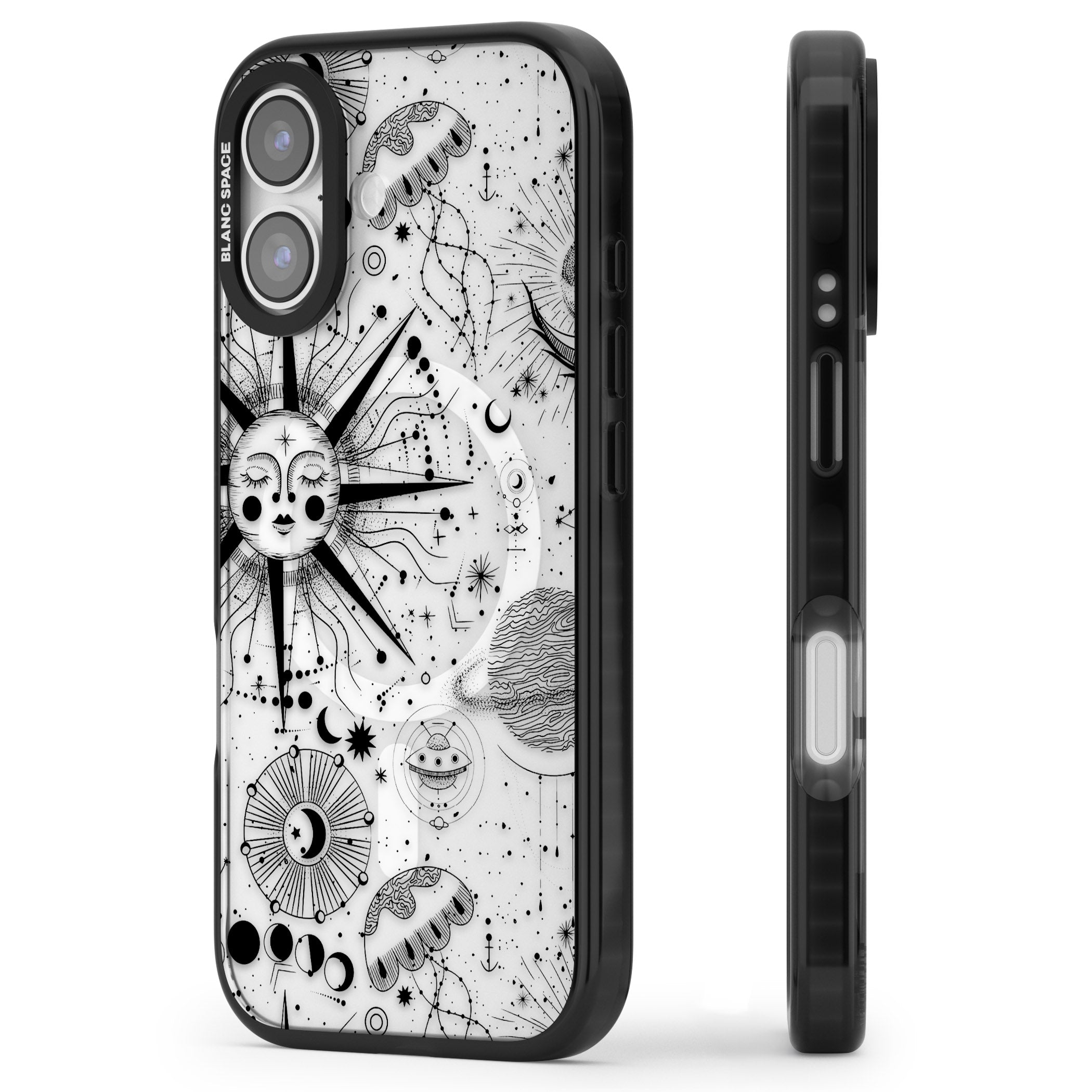 Cosmic Sun Zodiac iPhone 17 Impact Pro Black Phone Case Side Profile