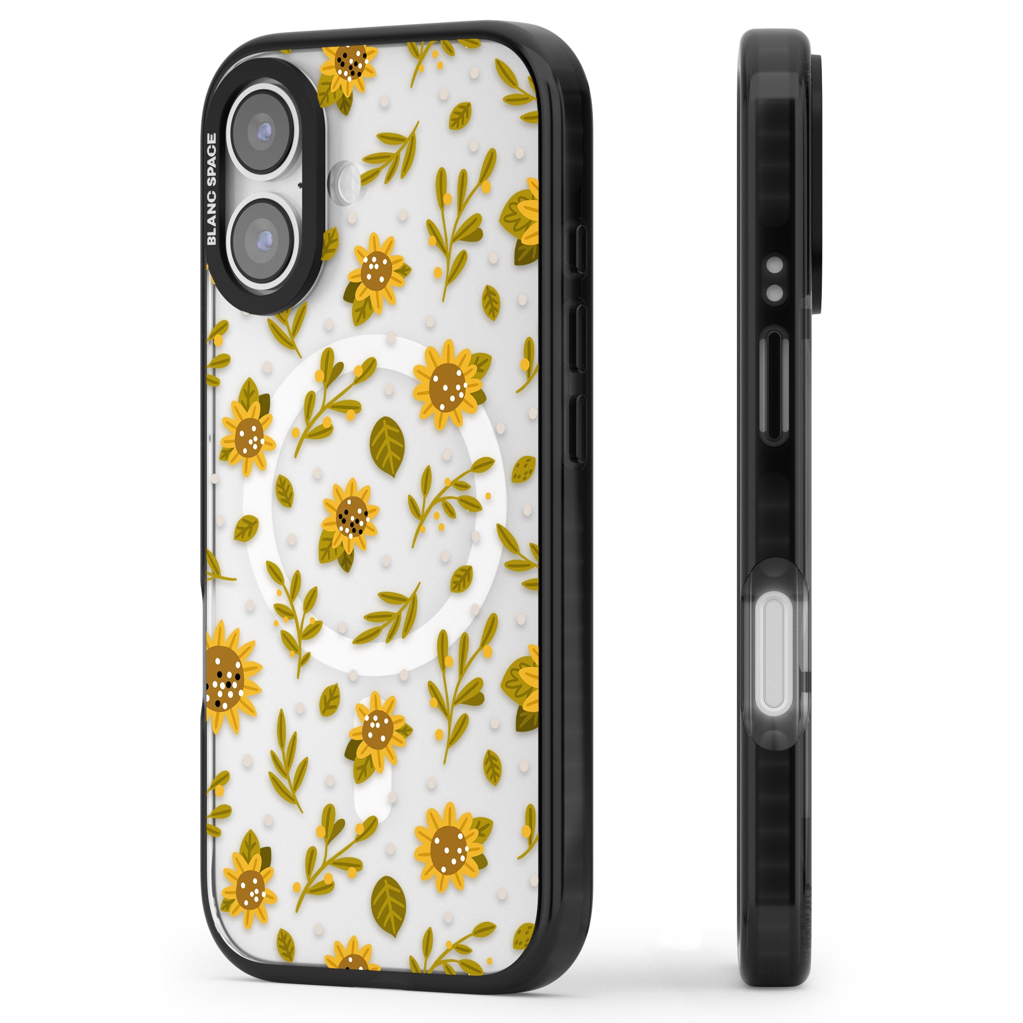 Bees & Sunflowers iPhone 17 Impact Pro Black Phone Case Side Profile