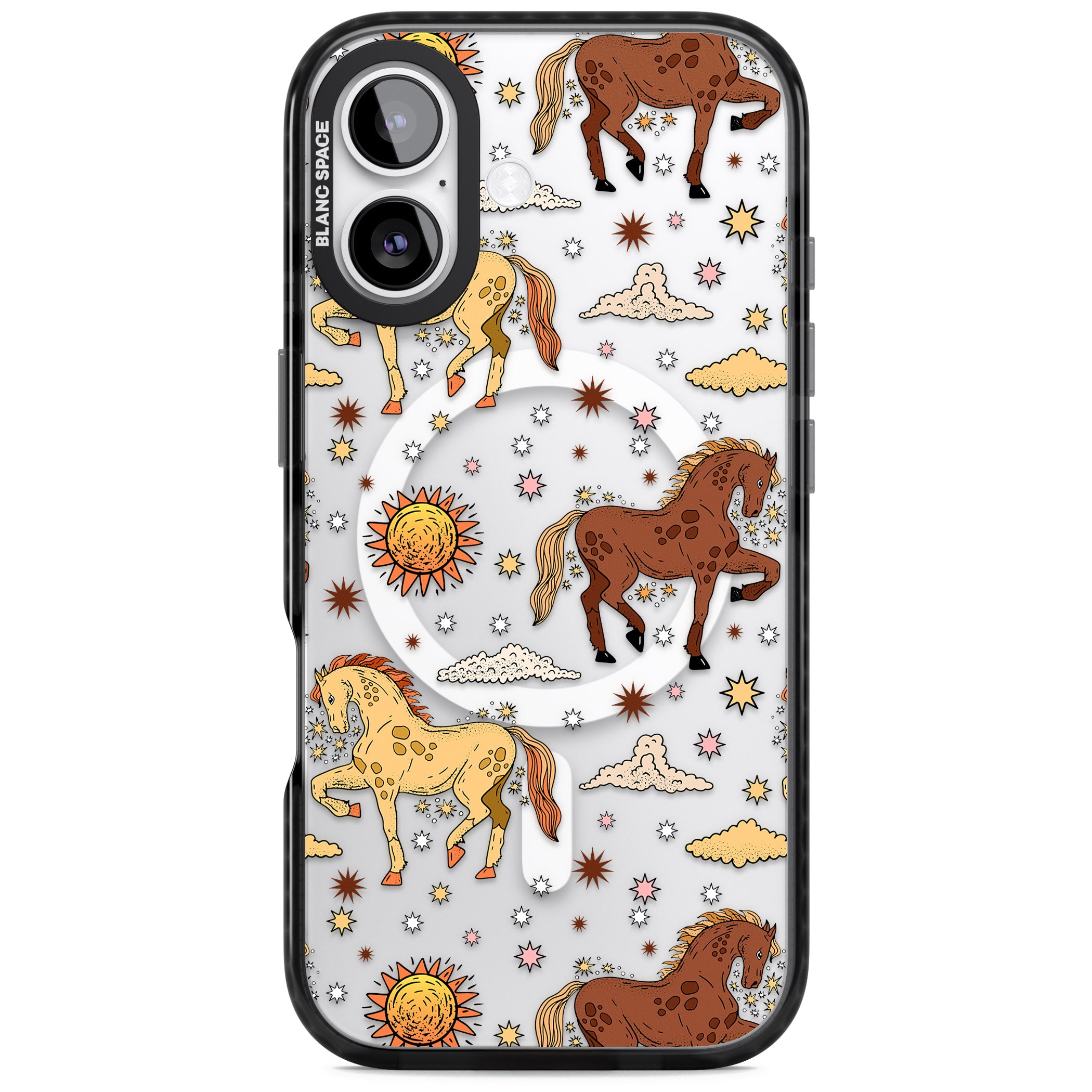 Boho Celestial Wild Horses iPhone 17 Impact Pro Black Phone Case