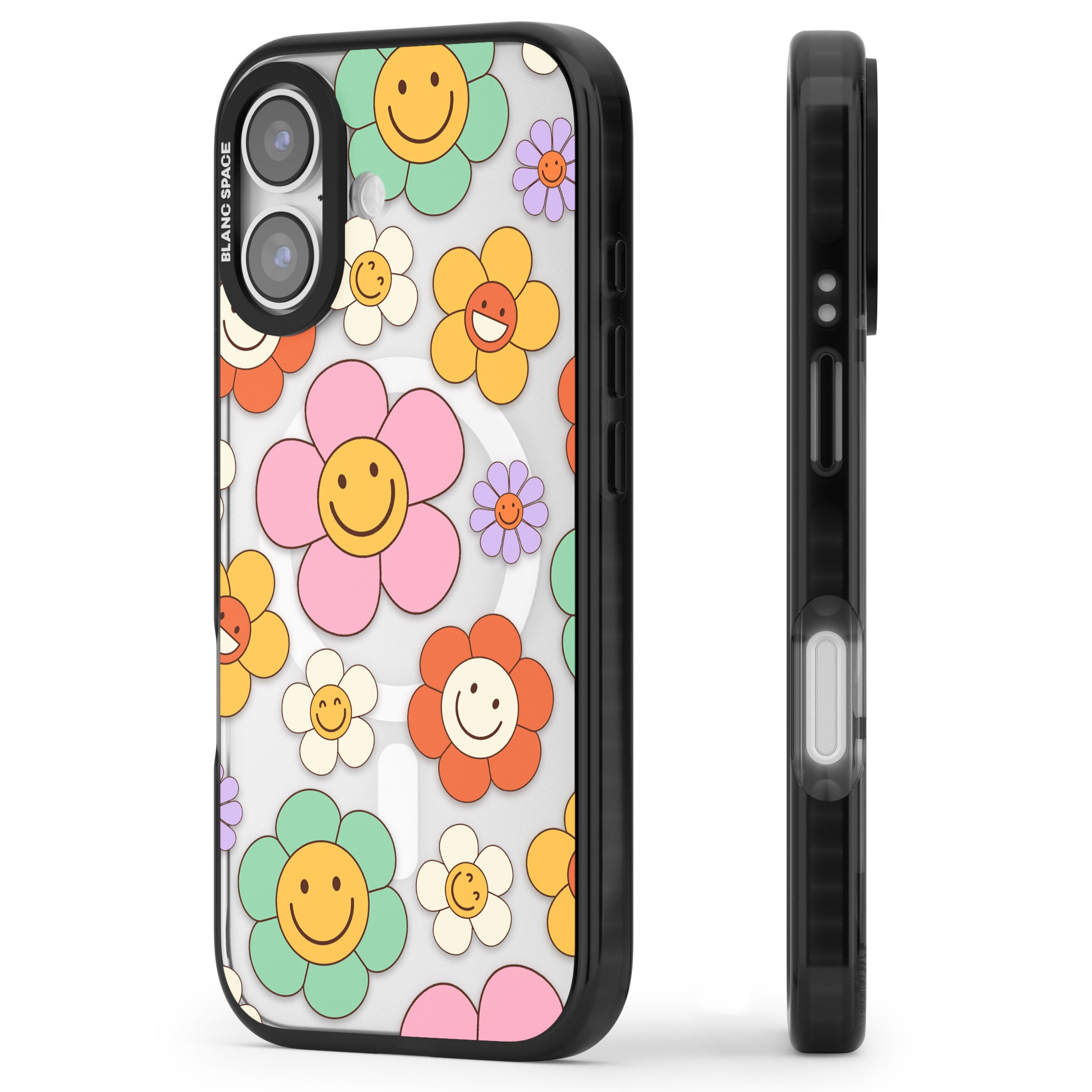 Happy Blossoms iPhone 17 Impact Pro Black Phone Case Side Profile