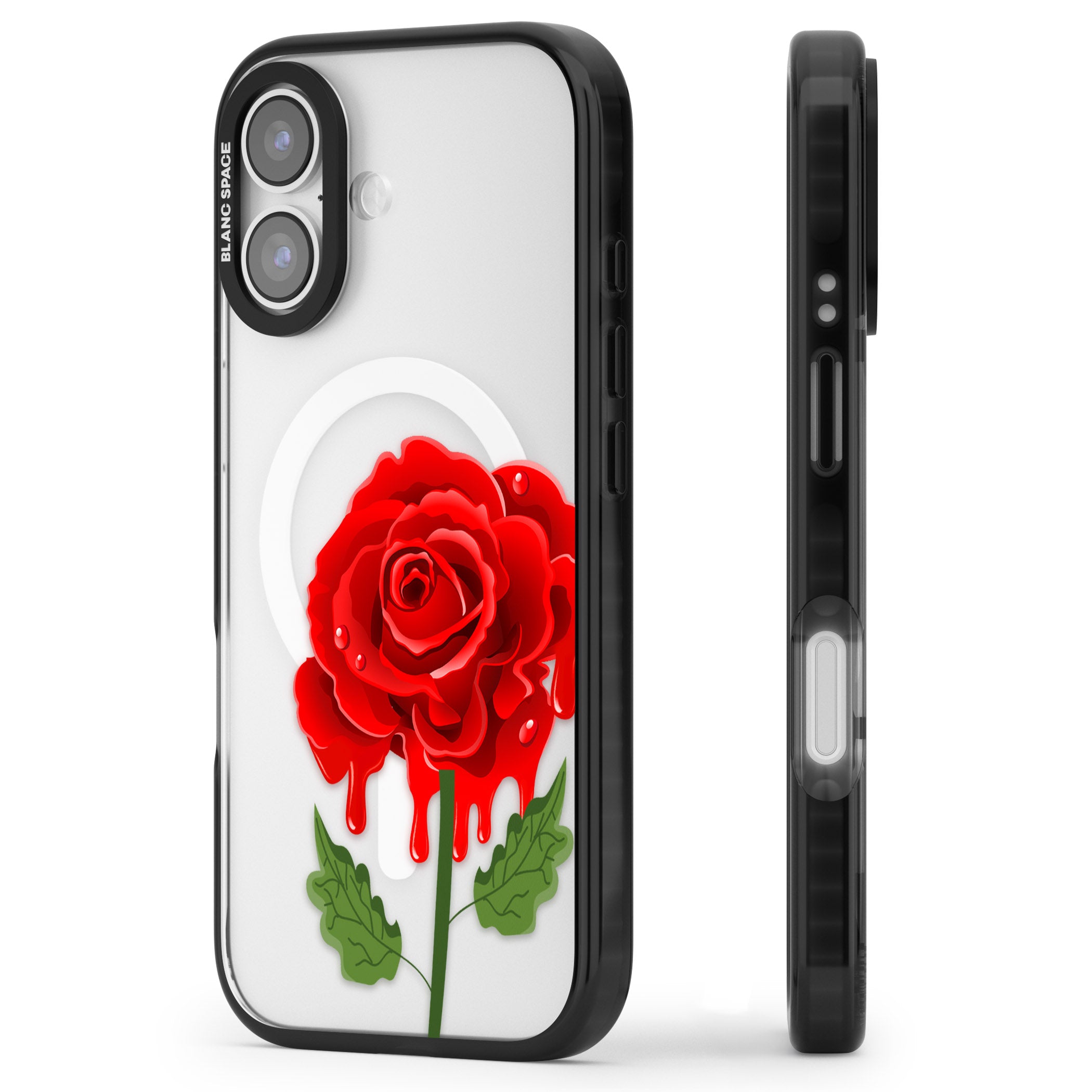 Melting Rose iPhone 17 Impact Pro Black Phone Case Side Profile