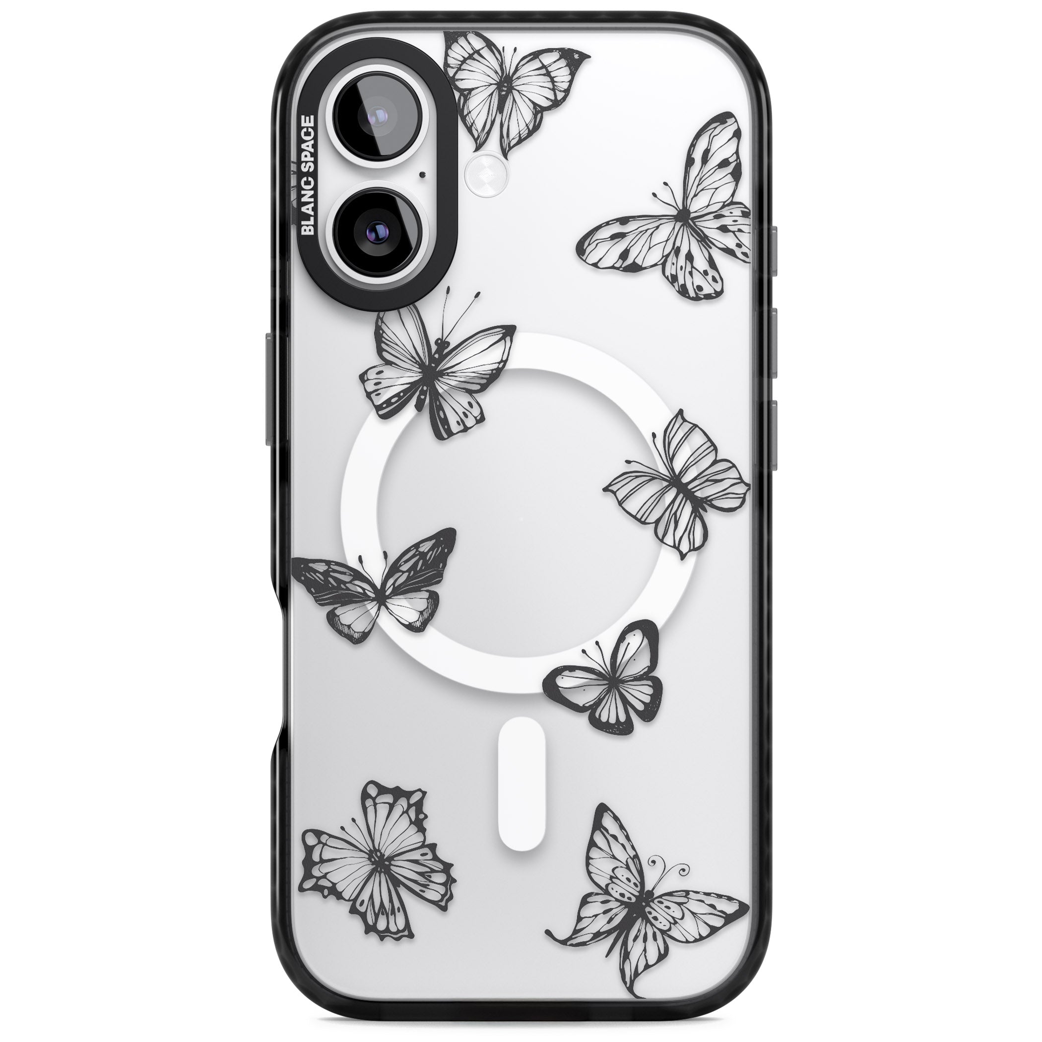 Grey Butterfly Line Pattern iPhone 17 Impact Pro Black Phone Case