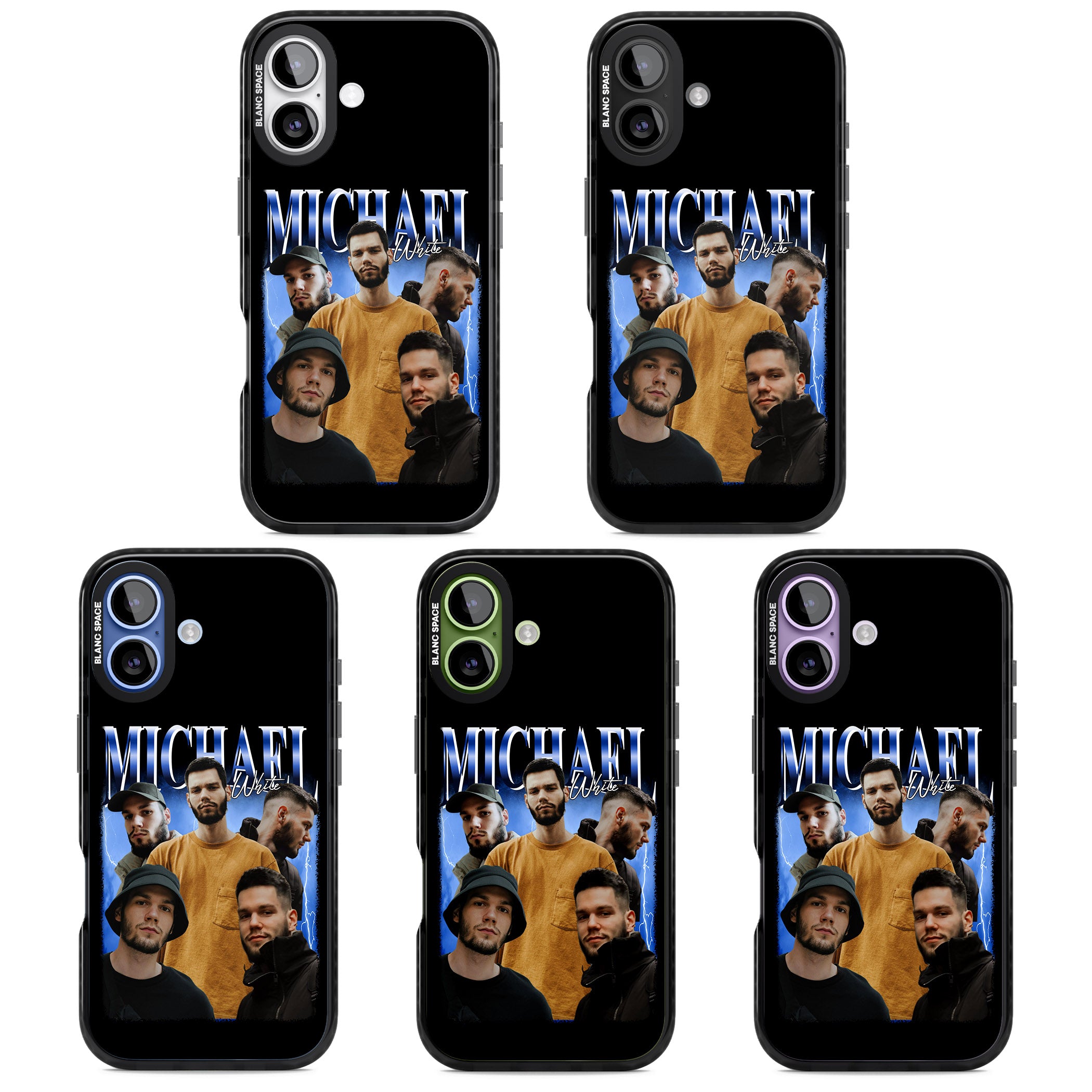 Personalised Airbrush Name & Photo Collage (Blue) iPhone 17 Impact Pro Black Phone Case APT Impact Protection