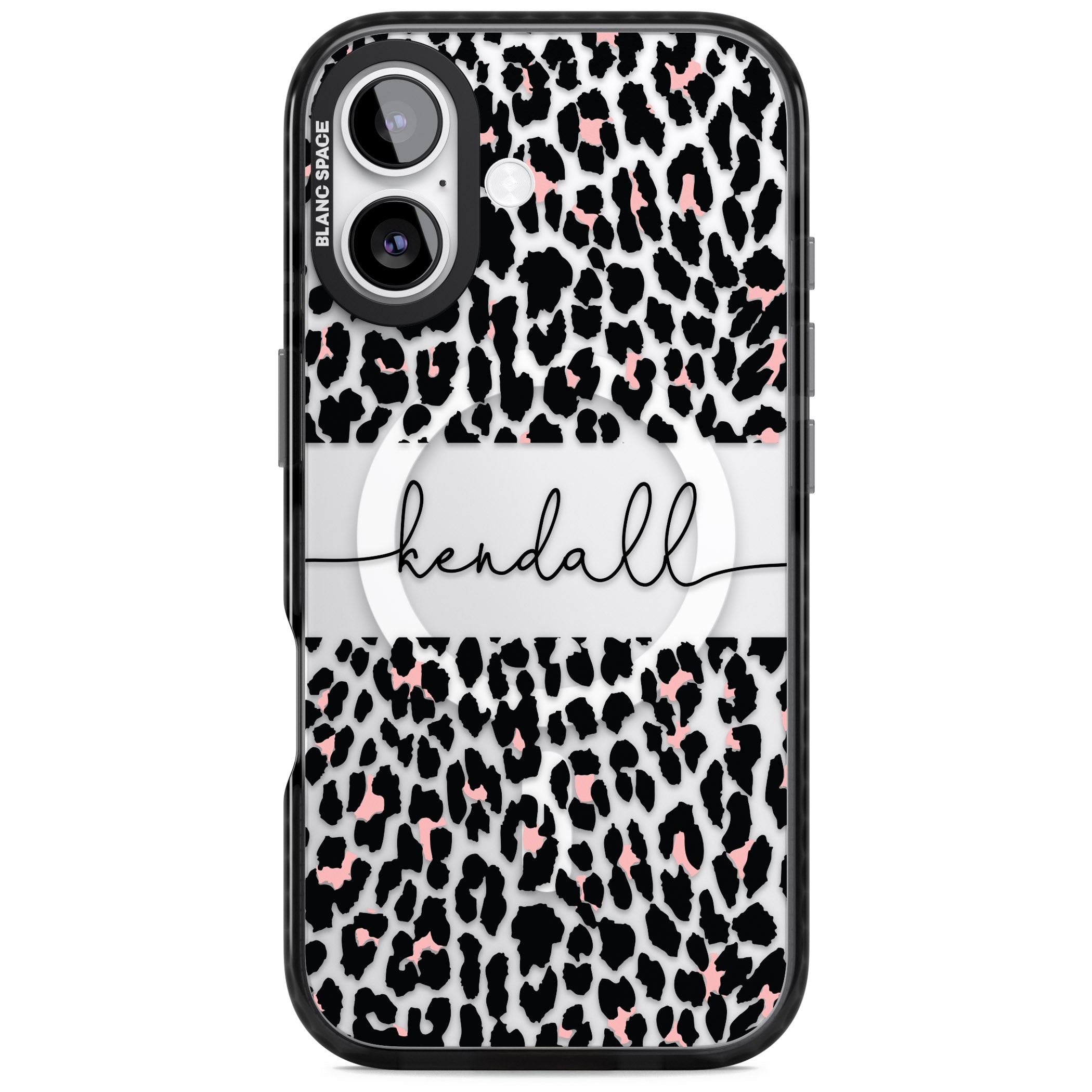 Personalised Cursive Leopard Spots iPhone 17 Impact Pro Black Phone Case