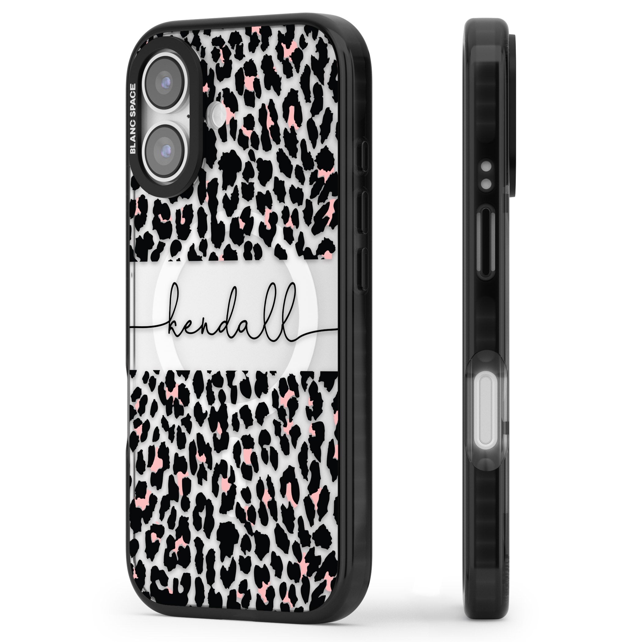 Personalised Cursive Leopard Spots iPhone 17 Impact Pro Black Phone Case Side Profile