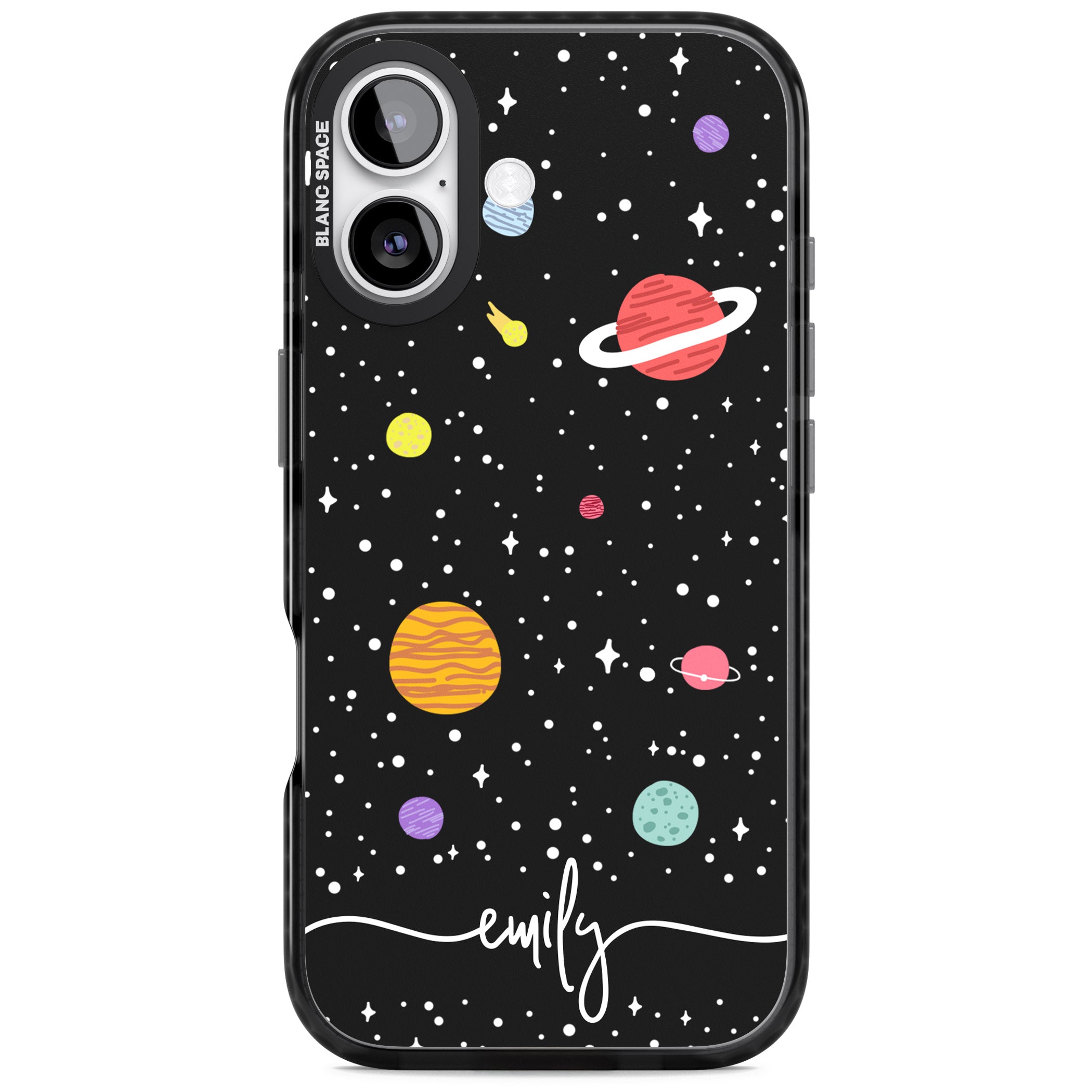 Personalised Cute Cartoon Planet iPhone 17 Impact Pro Black Phone Case