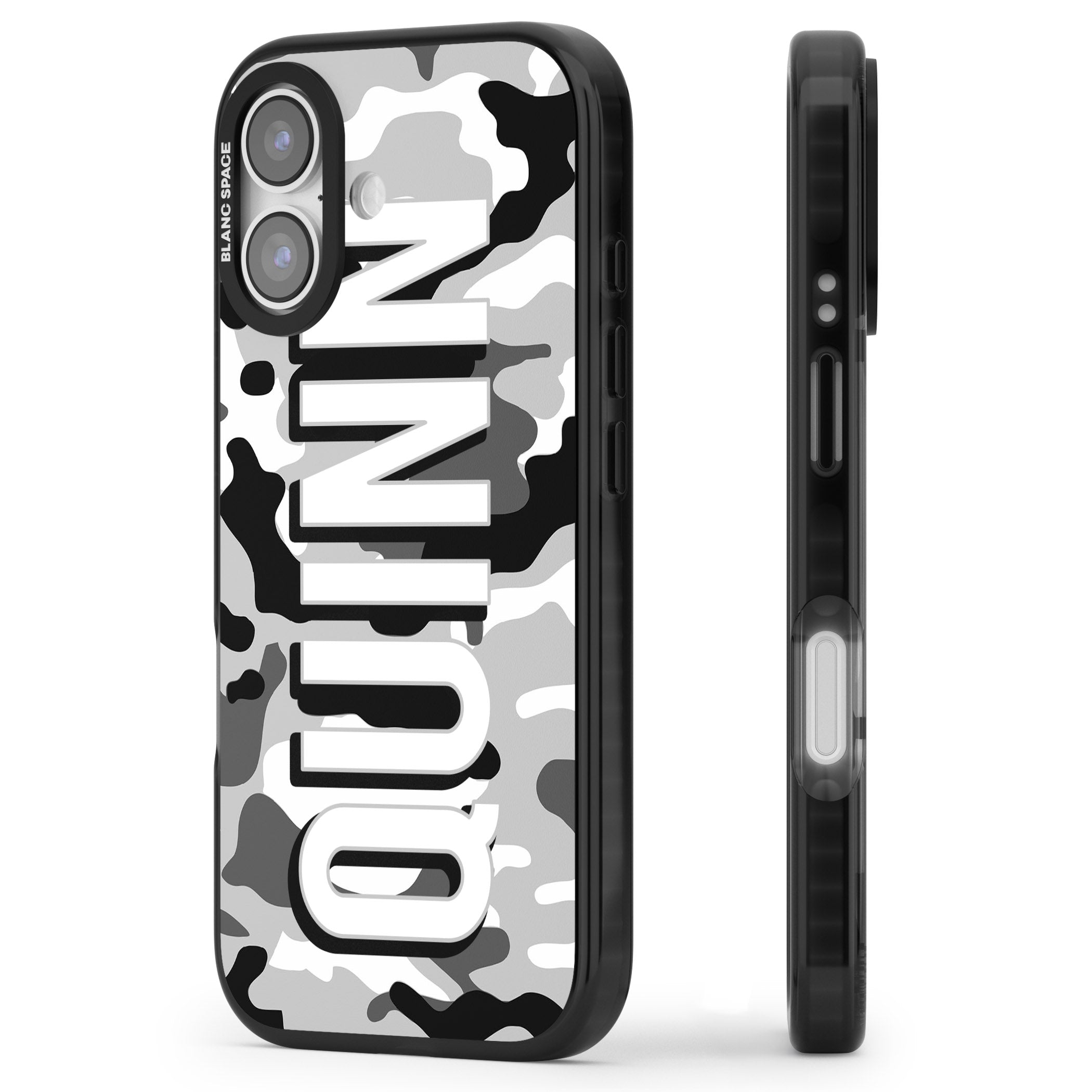Personalised Greyscale Camo iPhone 17 Impact Pro Black Phone Case Side Profile