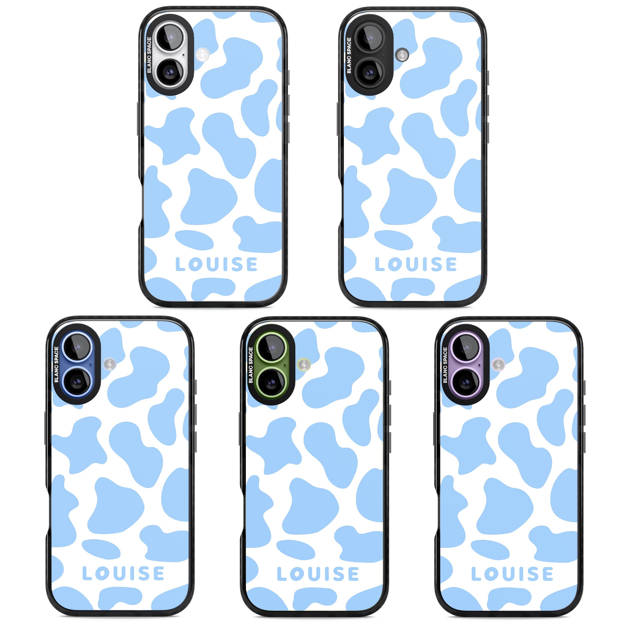 Personalised Blue And White Cow Print iPhone 17 Impact Pro Black Phone Case APT Impact Protection