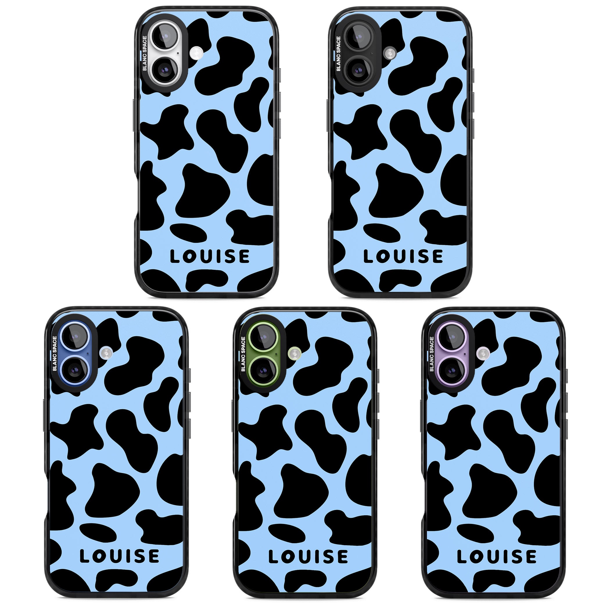 Personalised Blue And Black Cow Print iPhone 17 Impact Pro Black Phone Case APT Impact Protection