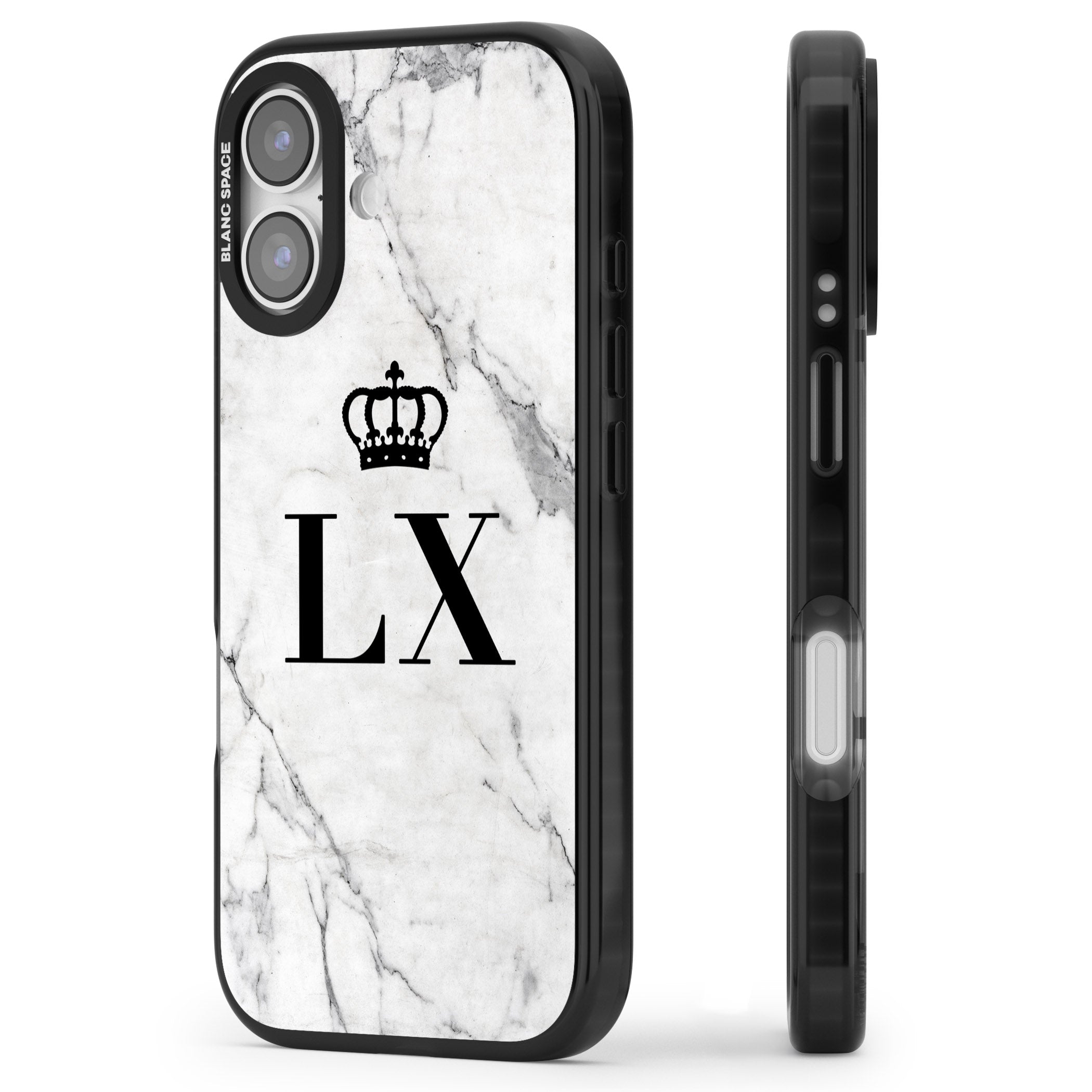 Personalised Initial Crown Marble iPhone 17 Impact Pro Black Phone Case Side Profile
