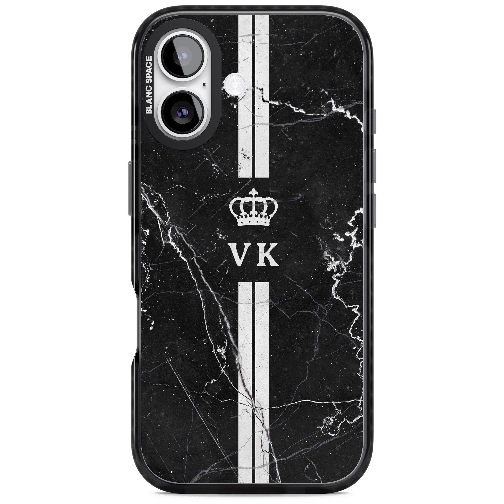 Personalised Black Marble Stripe Initials iPhone 17 Impact Pro Black Phone Case