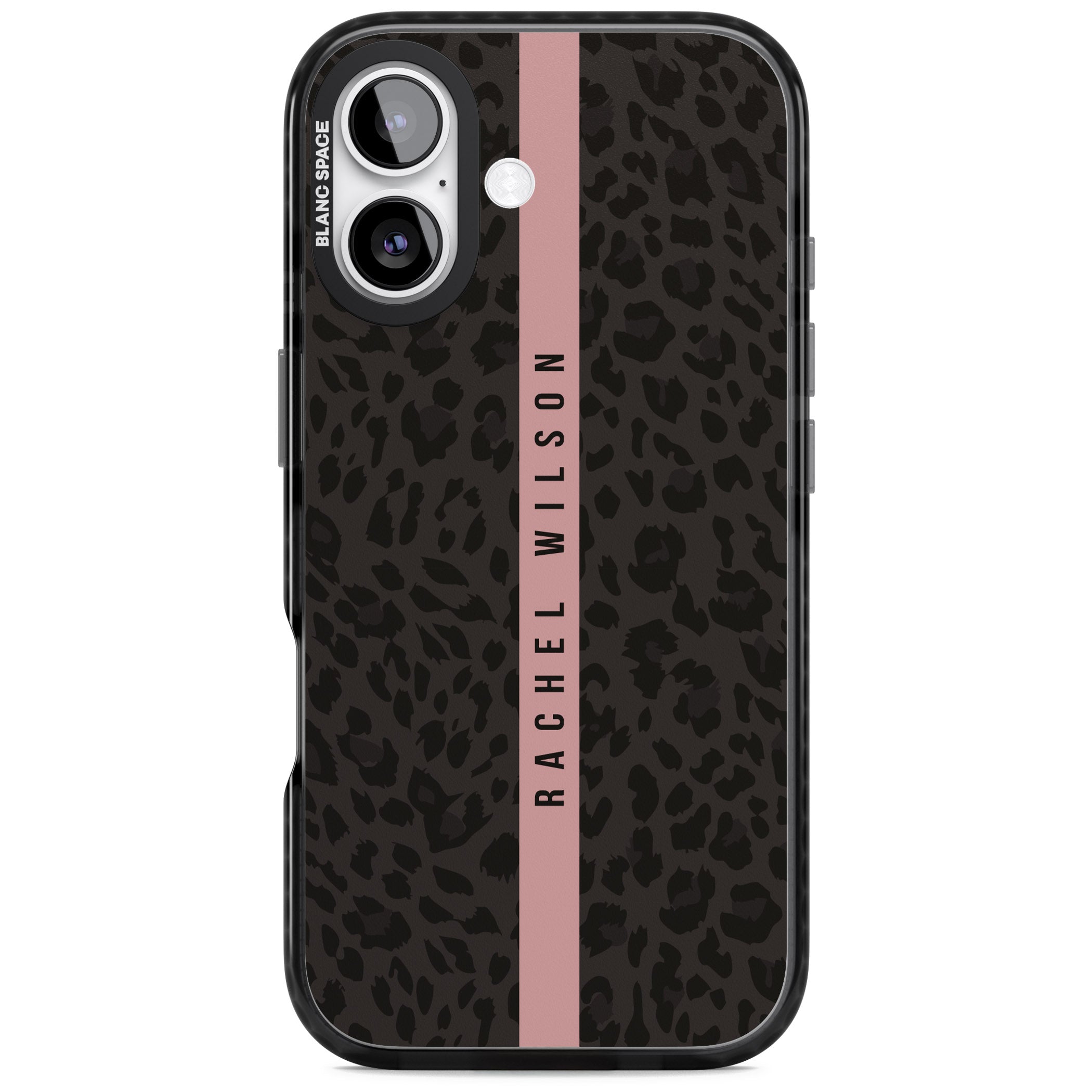 Personalised Pink Stripe Leopard iPhone 17 Impact Pro Black Phone Case
