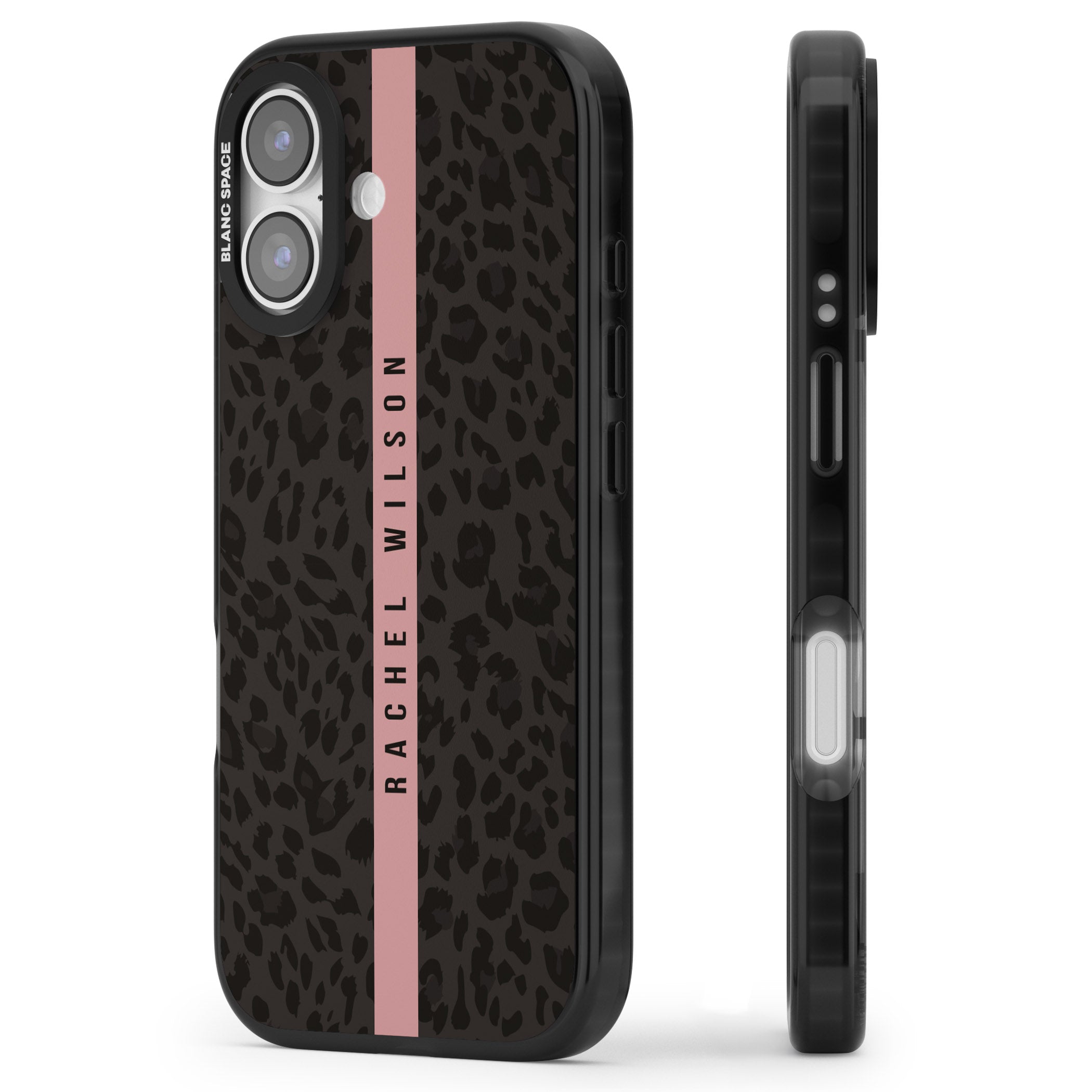 Personalised Pink Stripe Leopard iPhone 17 Impact Pro Black Phone Case Side Profile