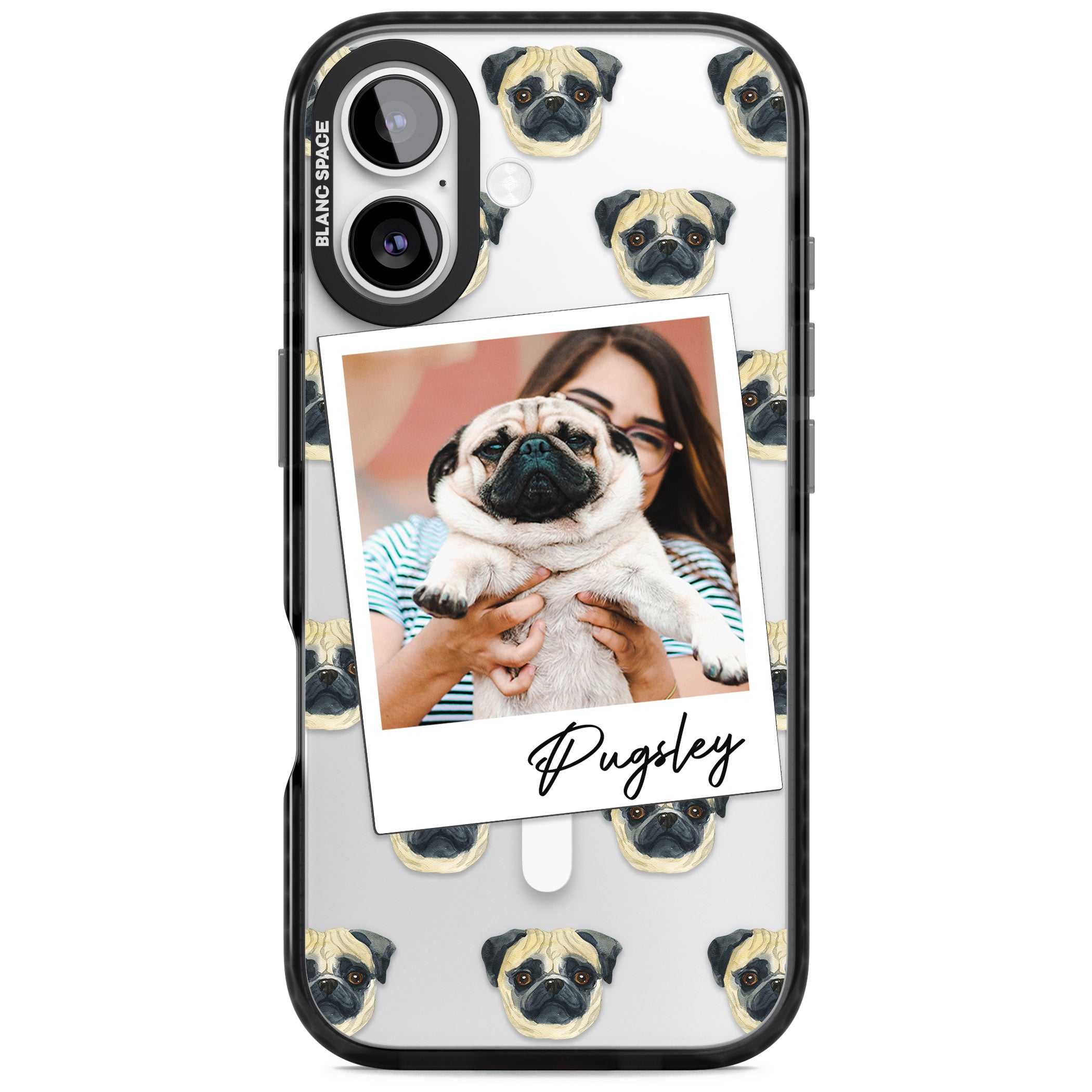 Personalised Pug Instant Camera Photo iPhone 17 Impact Pro Black Phone Case