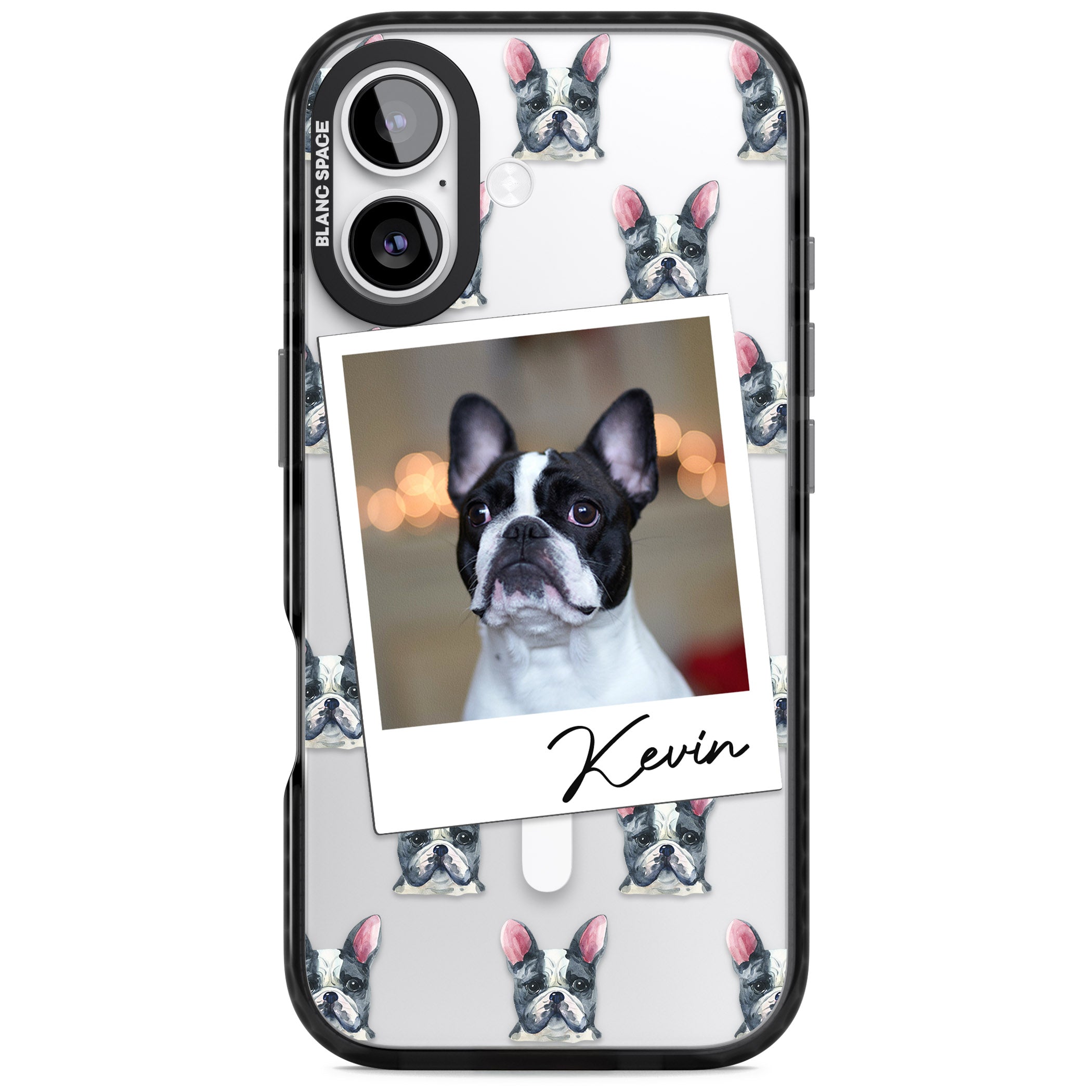 Personalised Black & White French Bulldog Instant Camera Photo iPhone 17 Impact Pro Black Phone Case