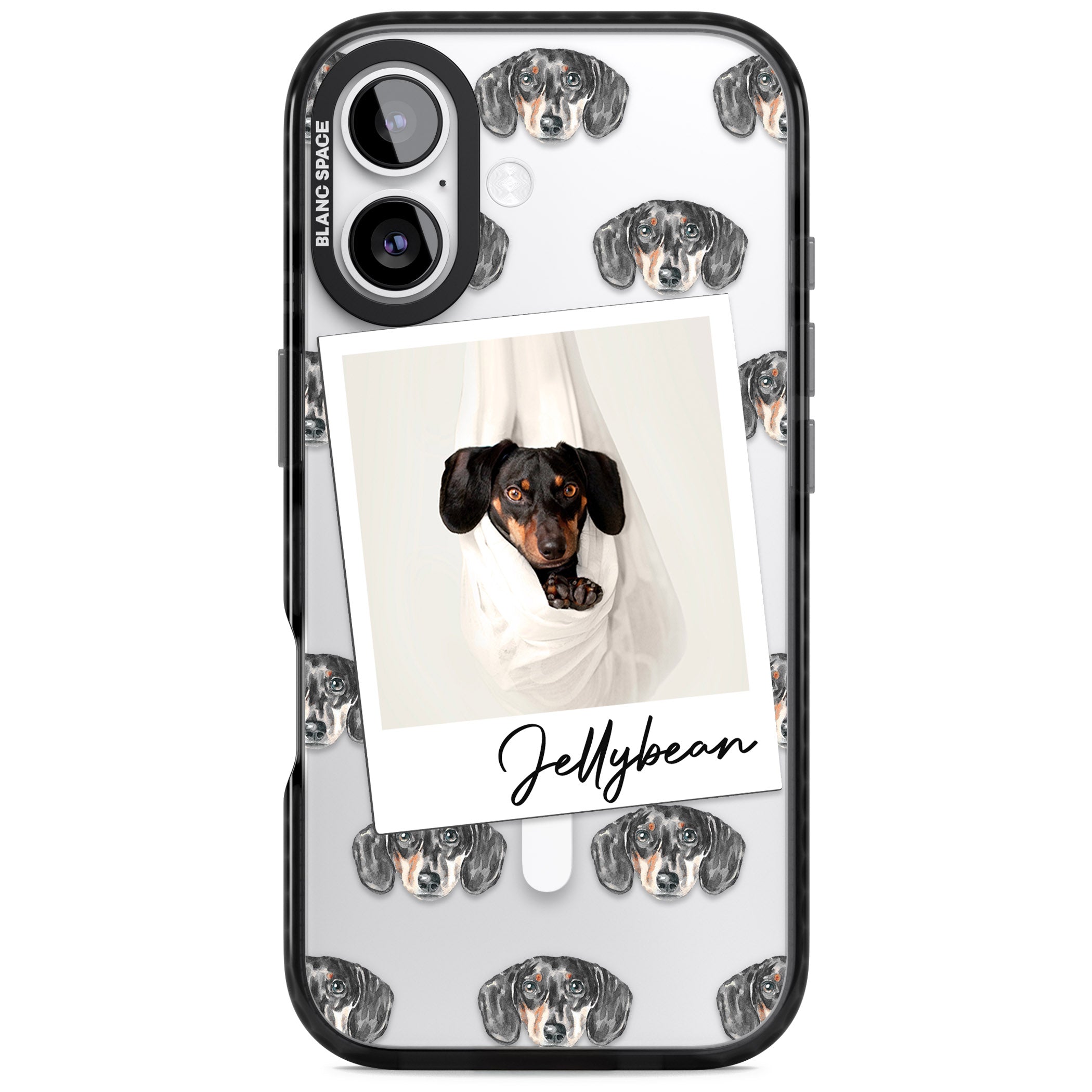 Personalised Black Dachshund Instant Camera Photo iPhone 17 Impact Pro Black Phone Case