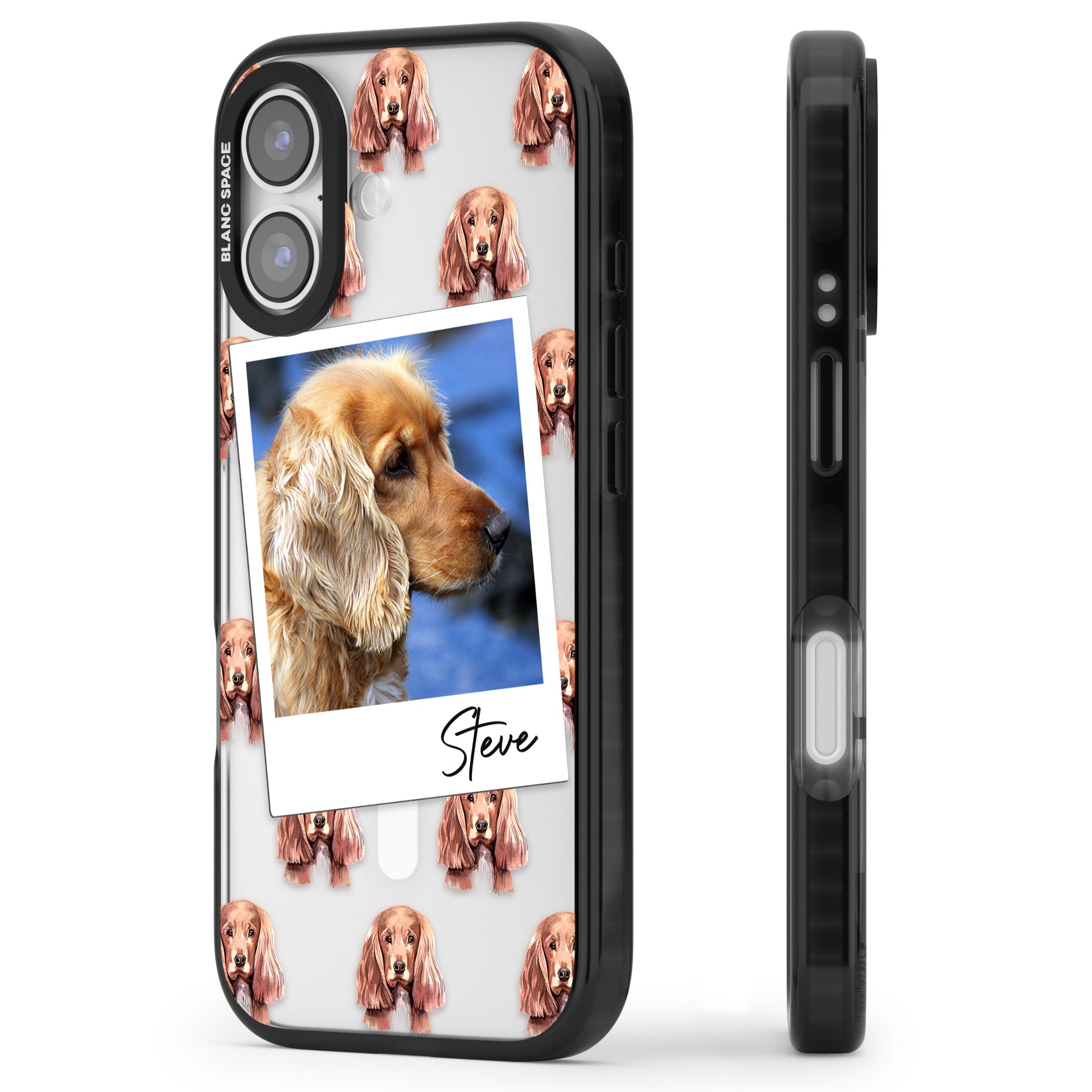 Personalised Cocker Spaniel Instant Camera Photo iPhone 17 Impact Pro Black Phone Case Side Profile