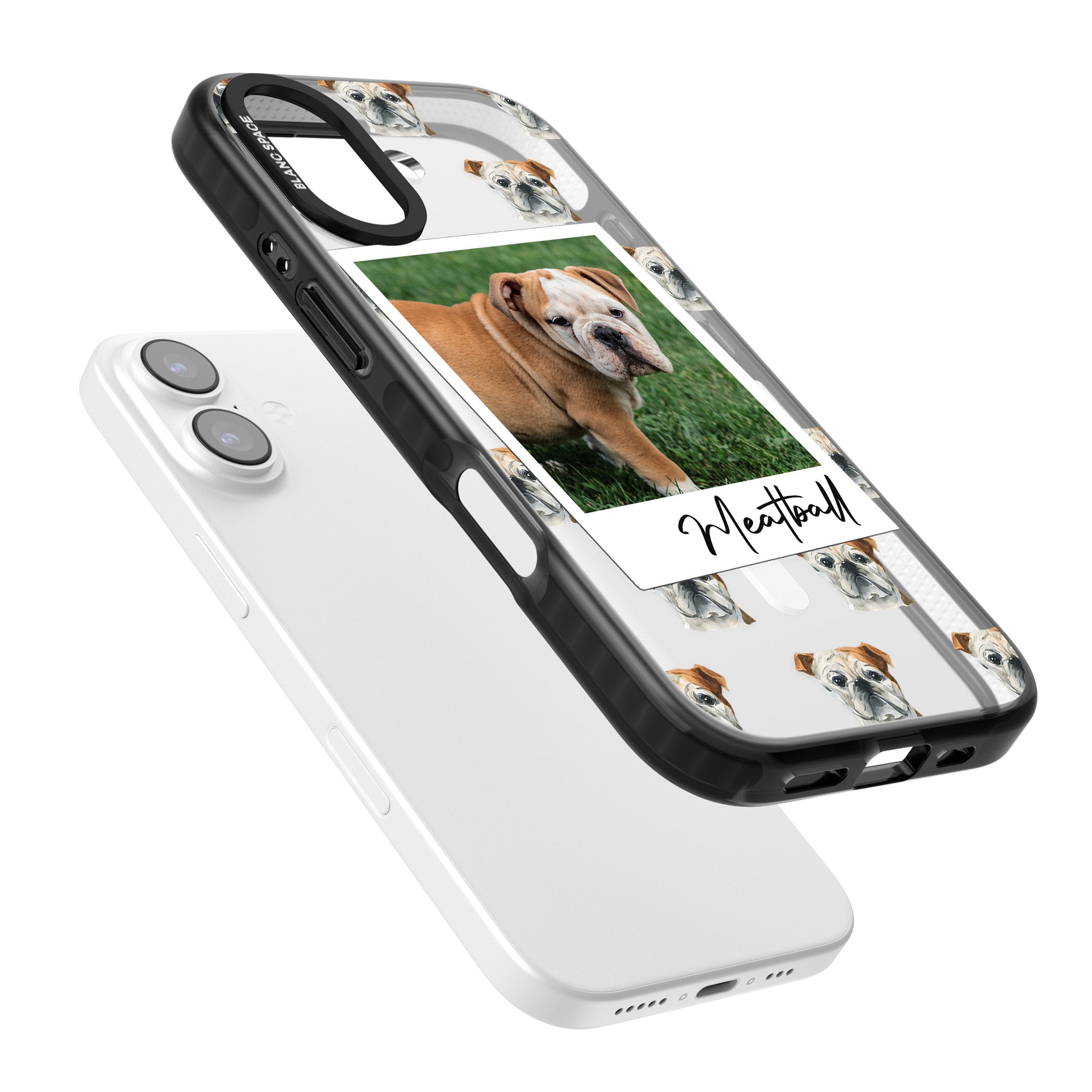 Personalised English Bulldog Instant Camera Photo iPhone 17 Impact Pro Black Phone Case Colours