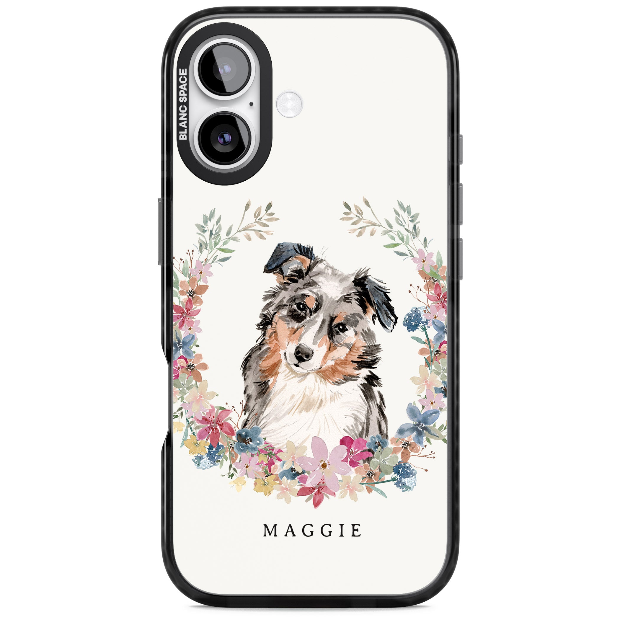 Personalised Australian Shepherd Floral Portrait iPhone 17 Impact Pro Black Phone Case
