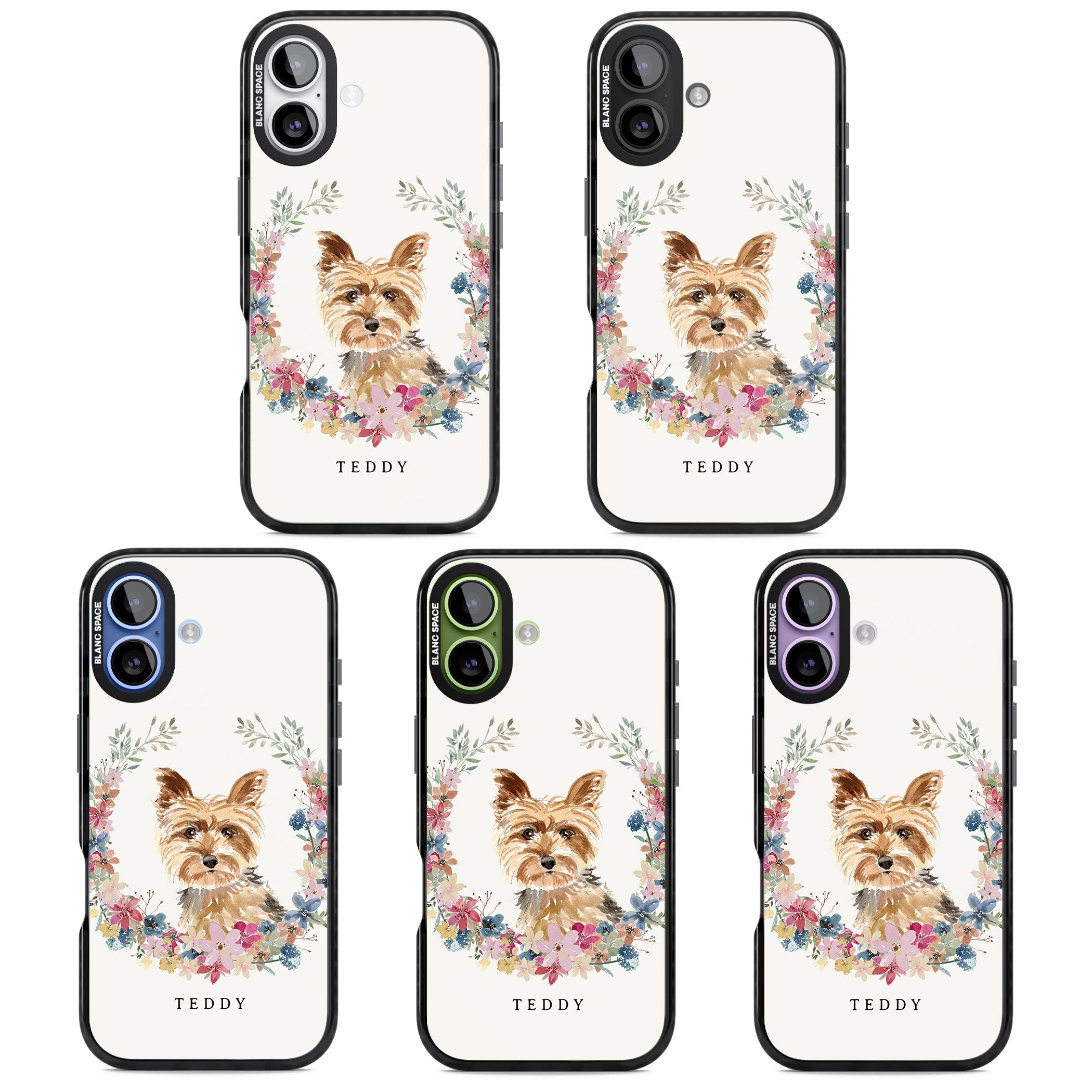 Personalised Yorkshire Terrier Floral Portrait iPhone 17 Impact Pro Black Phone Case APT Impact Protection