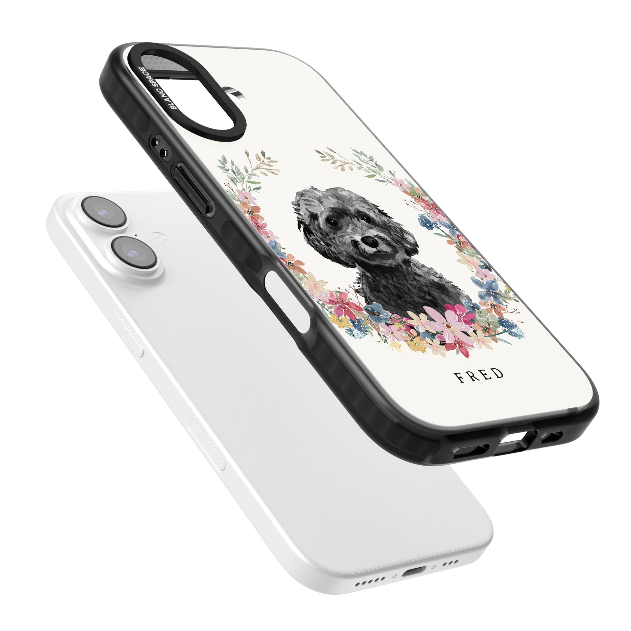 Personalised Black Cockapoo Floral Portrait iPhone 17 Impact Pro Black Phone Case Colours