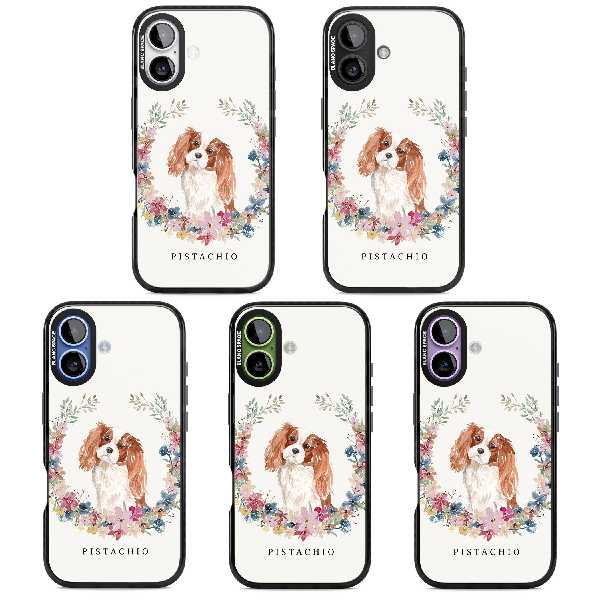 Personalised Cavalier King Charles Floral Portrait iPhone 17 Impact Pro Black Phone Case APT Impact Protection