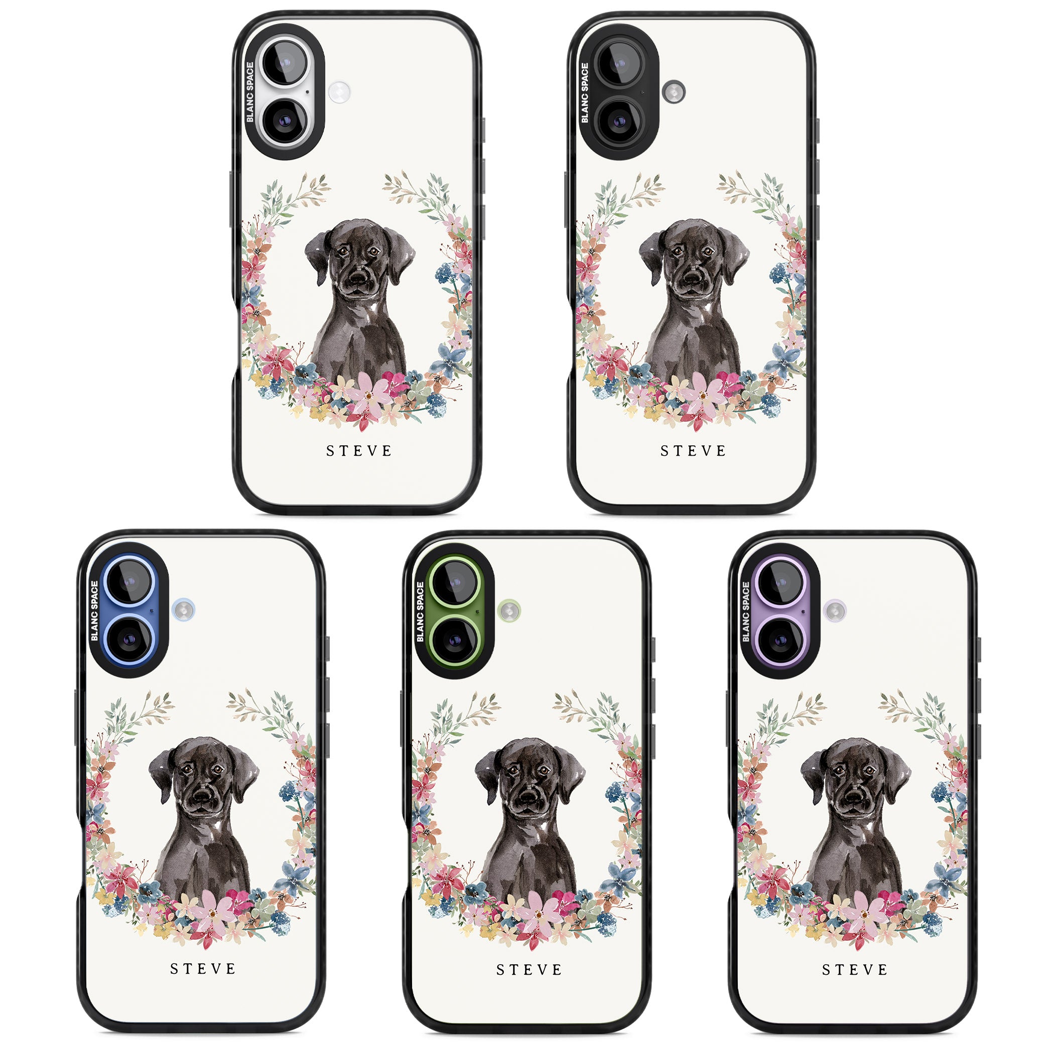 Personalised Black Labrador Floral Portrait iPhone 17 Impact Pro Black Phone Case APT Impact Protection