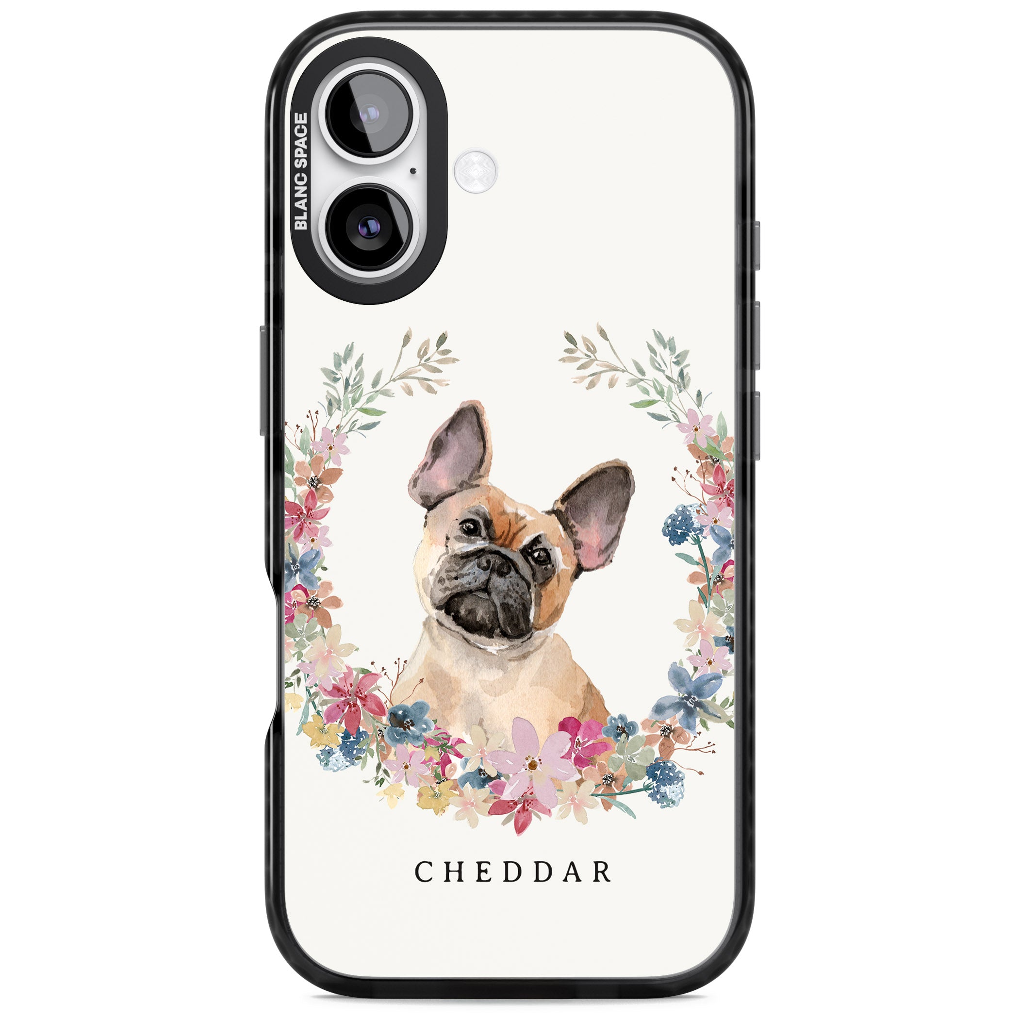 Personalised Tan French Bulldog Floral Portrait iPhone 17 Impact Pro Black Phone Case