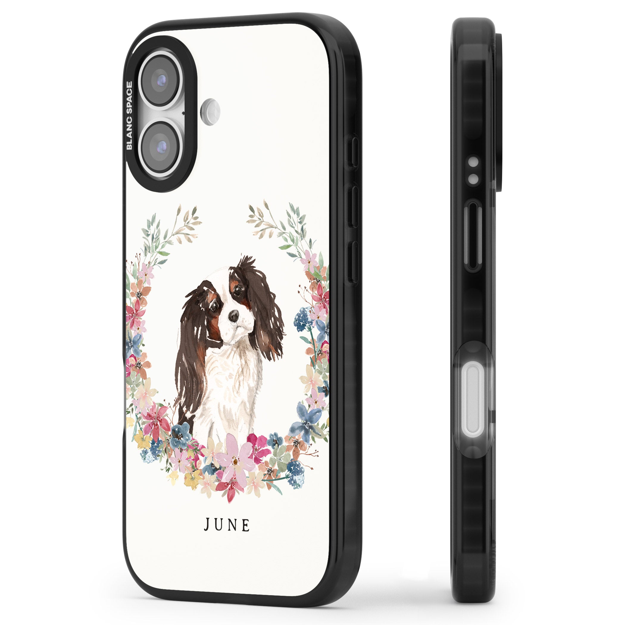 Personalised King Charles Floral Portrait iPhone 17 Impact Pro Black Phone Case Side Profile