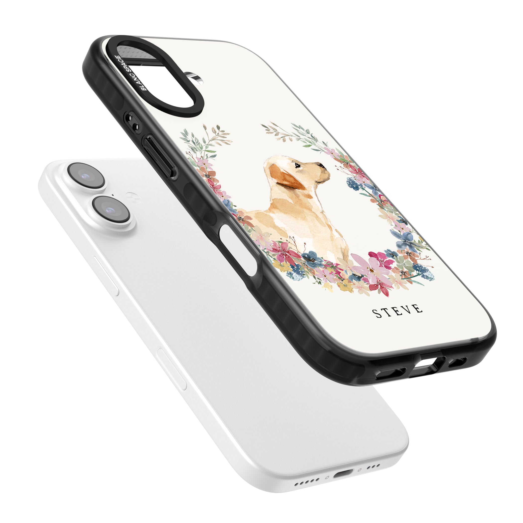 Personalised Yellow Labrador Floral Portrait iPhone 17 Impact Pro Black Phone Case Colours