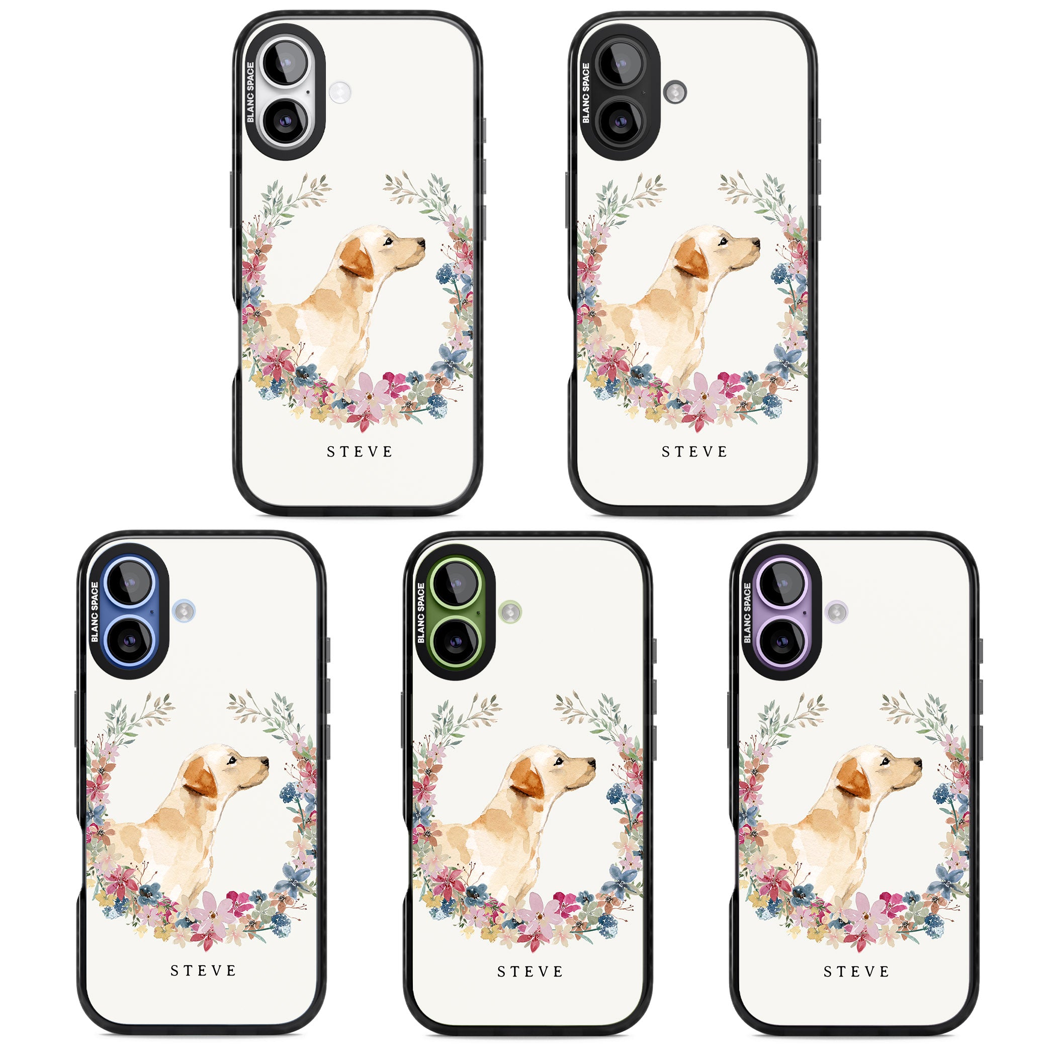 Personalised Yellow Labrador Floral Portrait iPhone 17 Impact Pro Black Phone Case APT Impact Protection