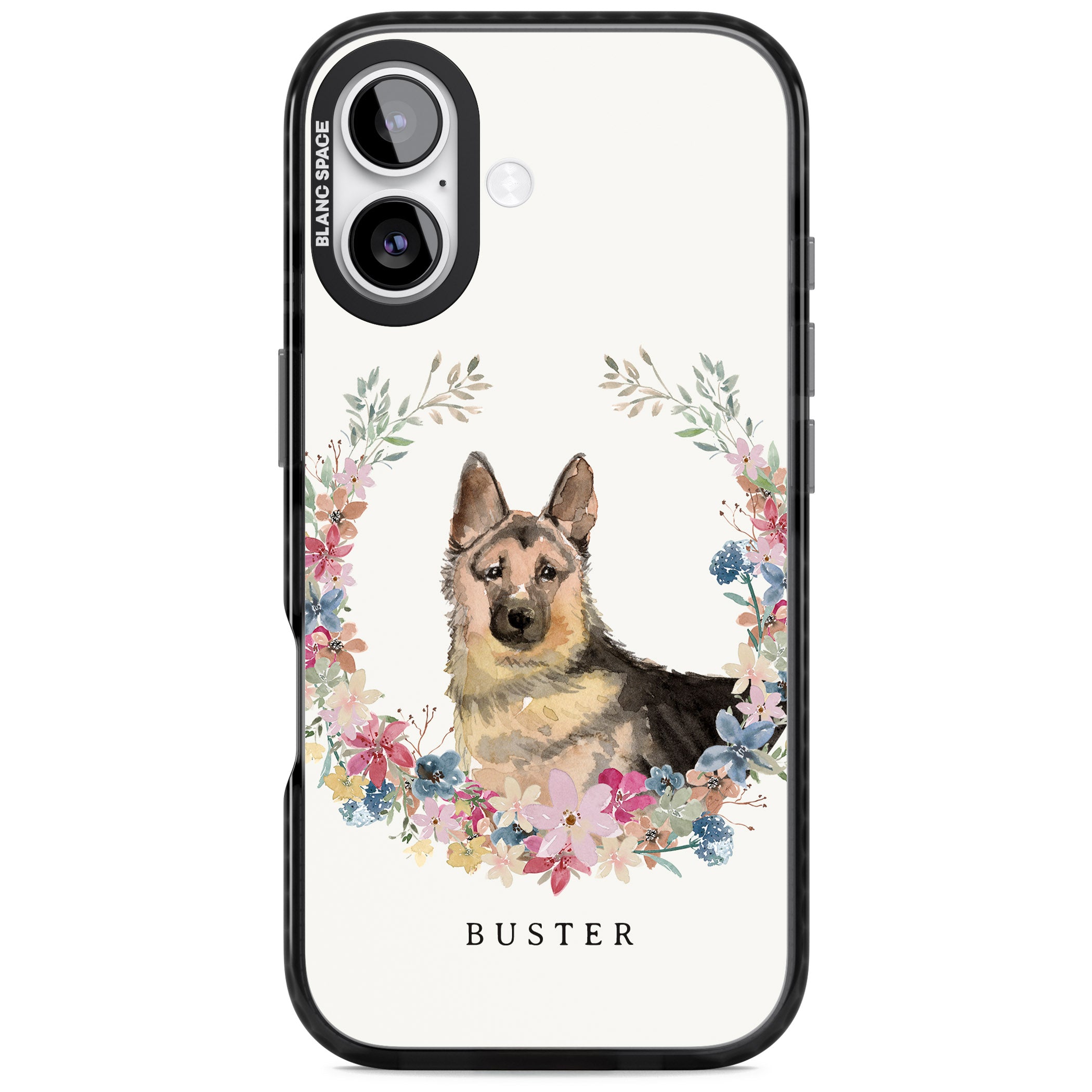Personalised German Shepherd Floral Portrait iPhone 17 Impact Pro Black Phone Case