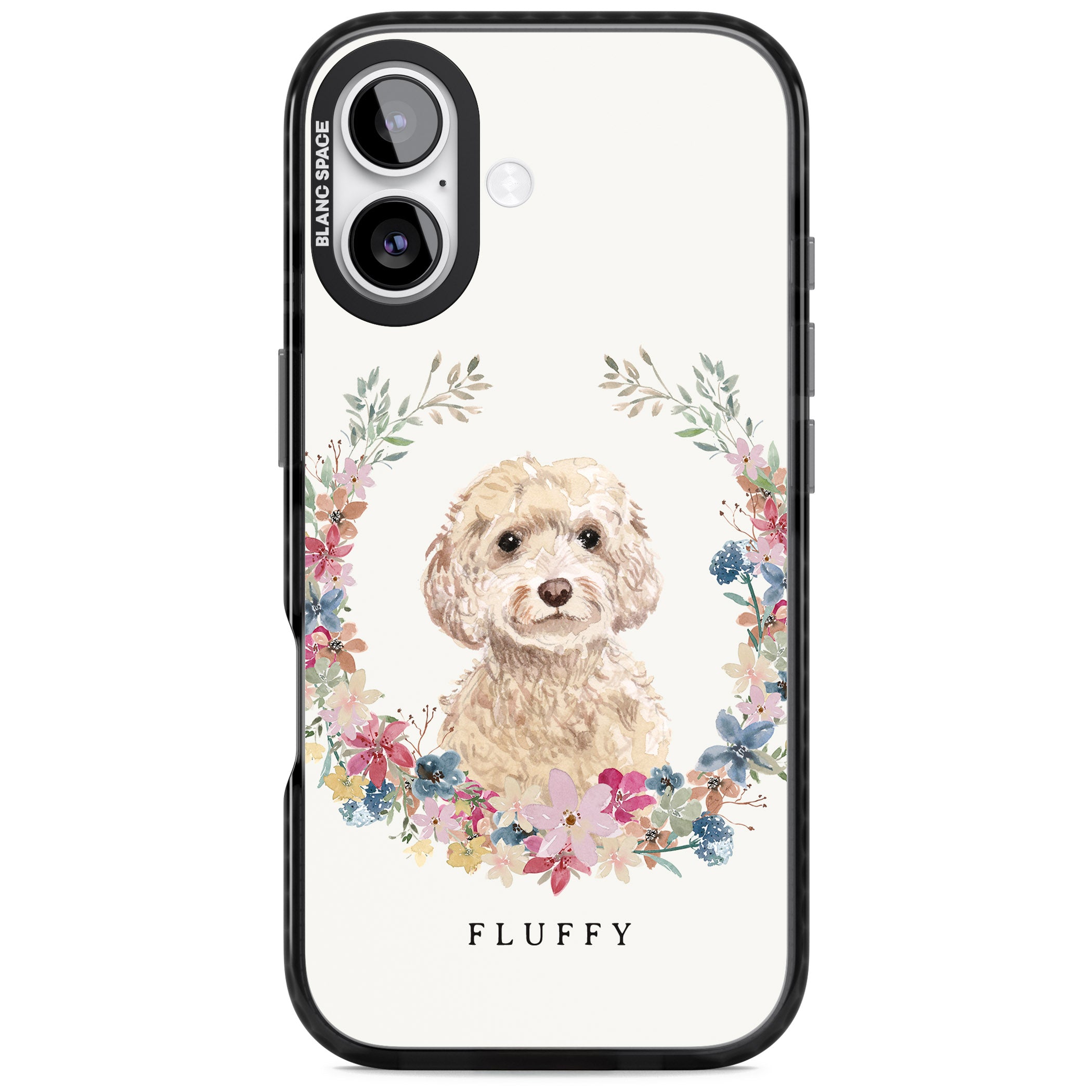 Personalised Champagne Cockapoo Floral Portrait iPhone 17 Impact Pro Black Phone Case