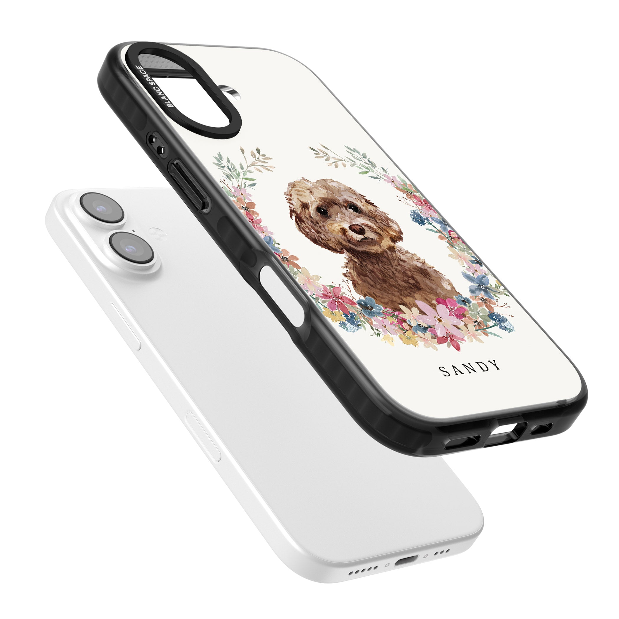 Personalised Brown Cockapoo Floral Portrait iPhone 17 Impact Pro Black Phone Case Colours