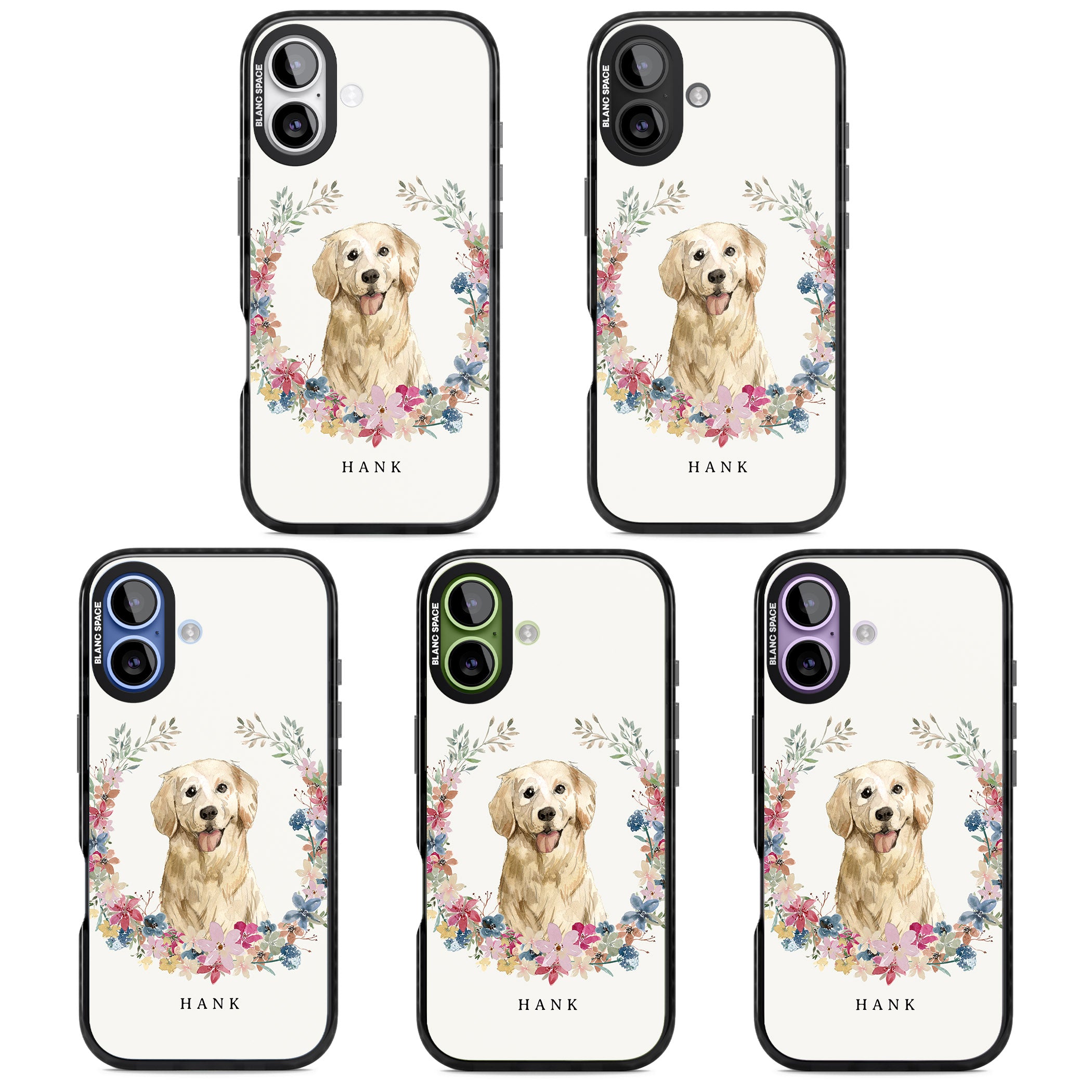 Personalised Golden Retriever Floral Portrait iPhone 17 Impact Pro Black Phone Case APT Impact Protection