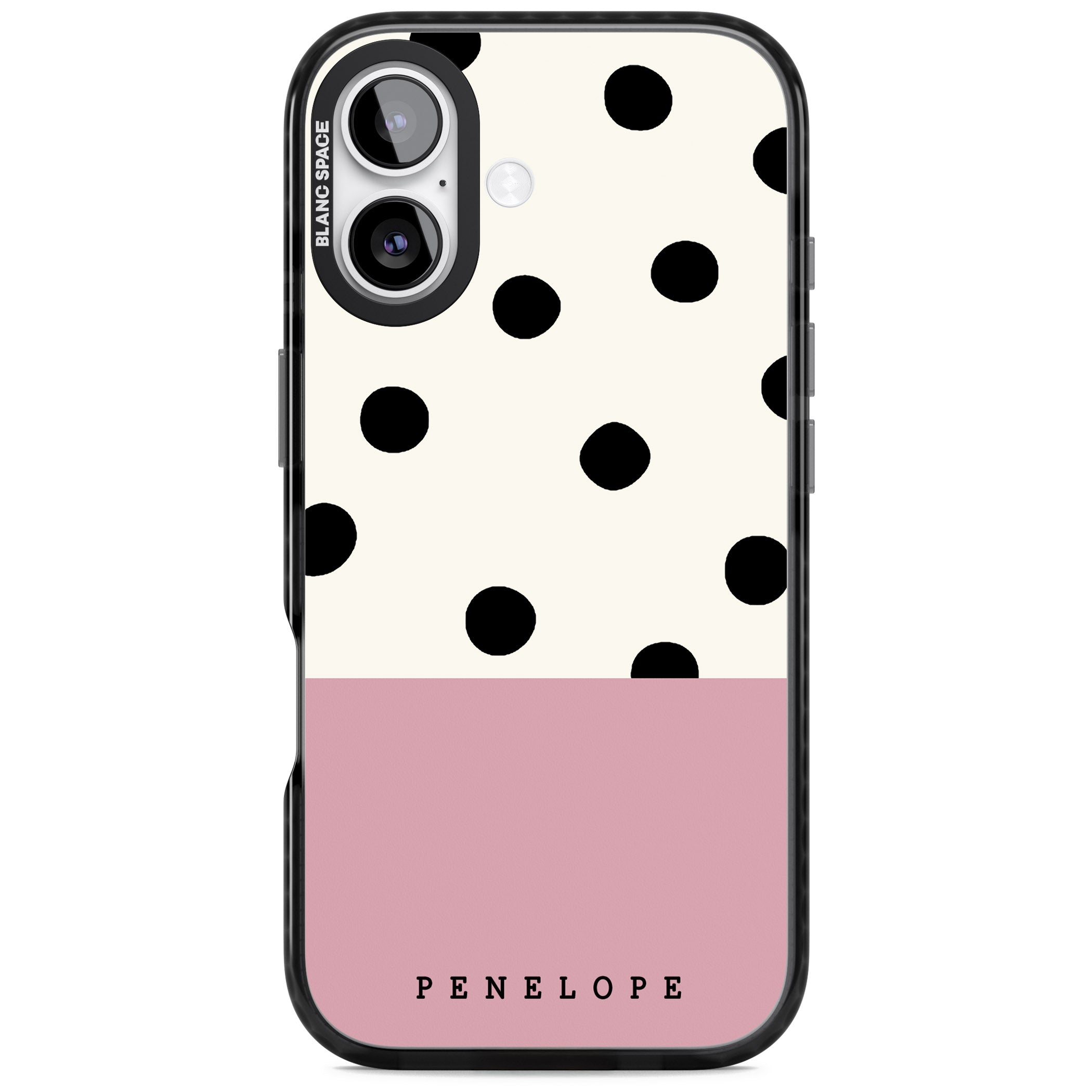 Personalised Pink Border Polka Dot iPhone 17 Impact Pro Black Phone Case