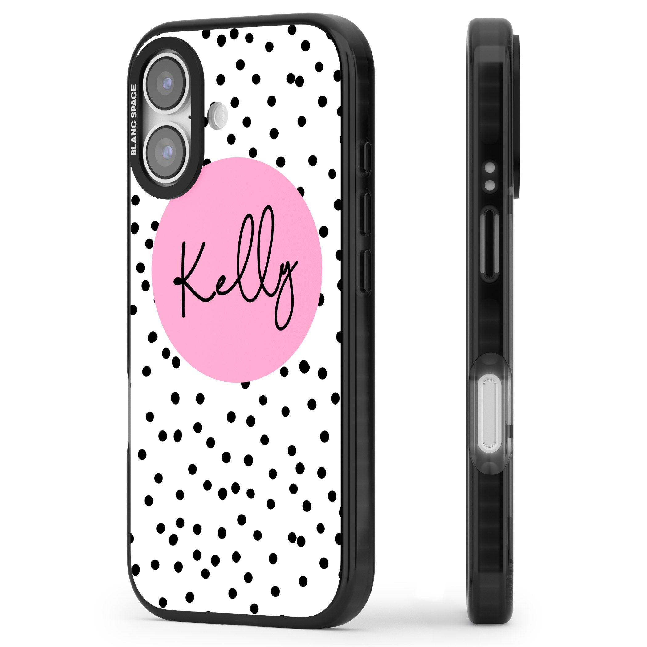 Personalised Pink Circle & Dots iPhone 17 Impact Pro Black Phone Case Side Profile