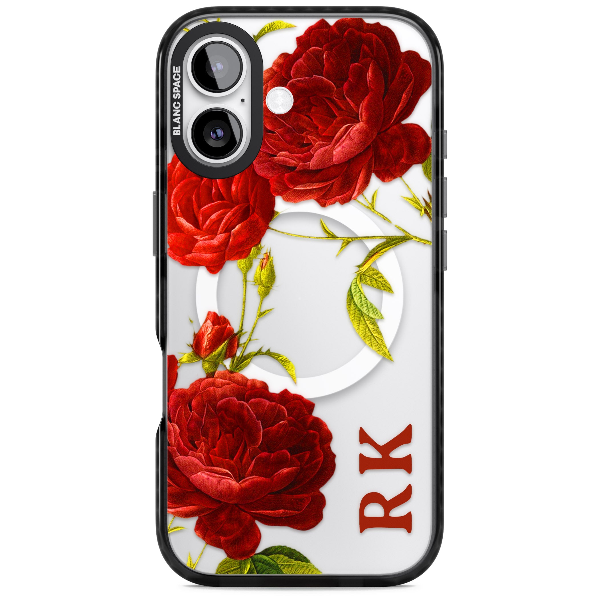 Personalised Vintage Floral Red Roses iPhone 17 Impact Pro Black Phone Case