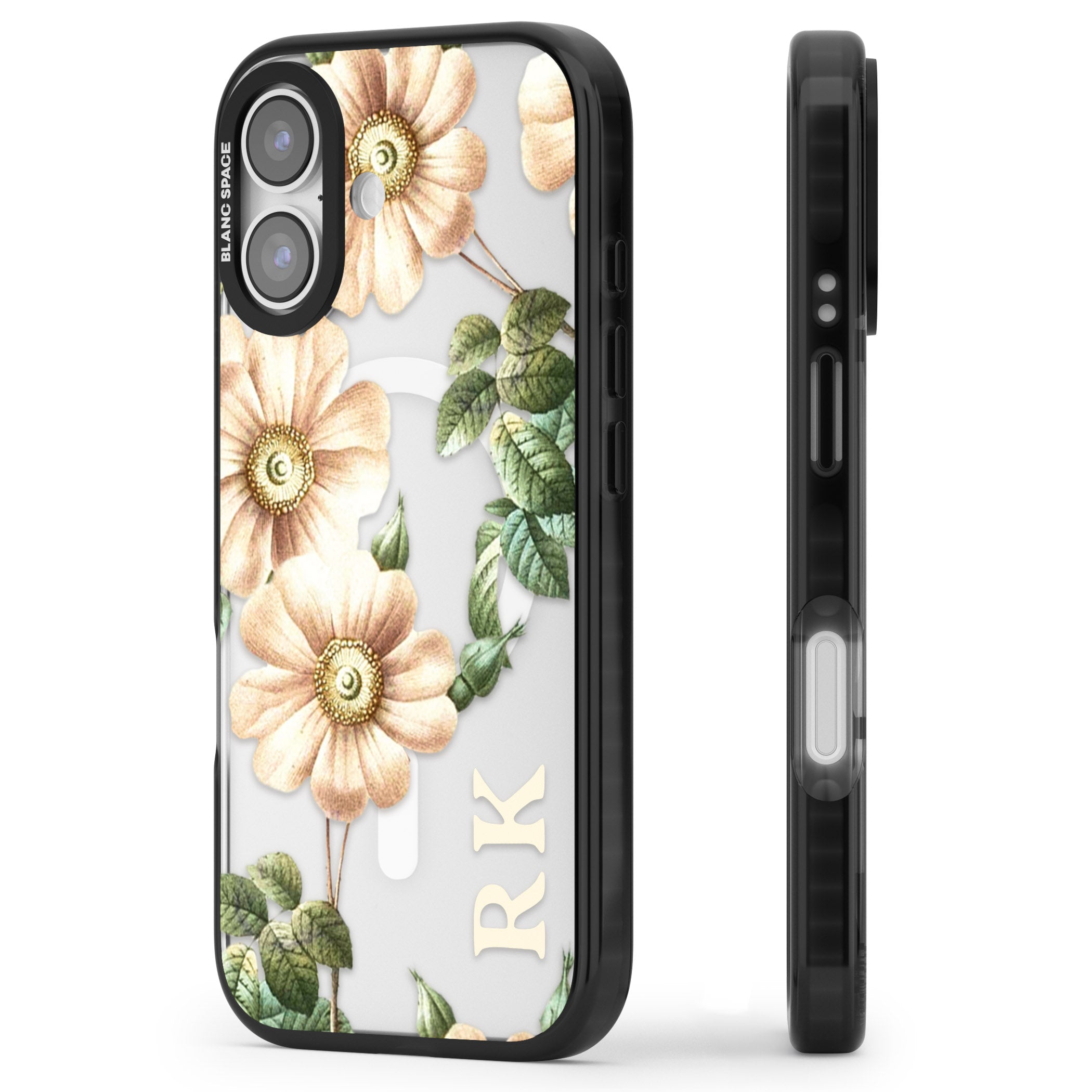 Personalised Vintage Floral Anemone iPhone 17 Impact Pro Black Phone Case Side Profile