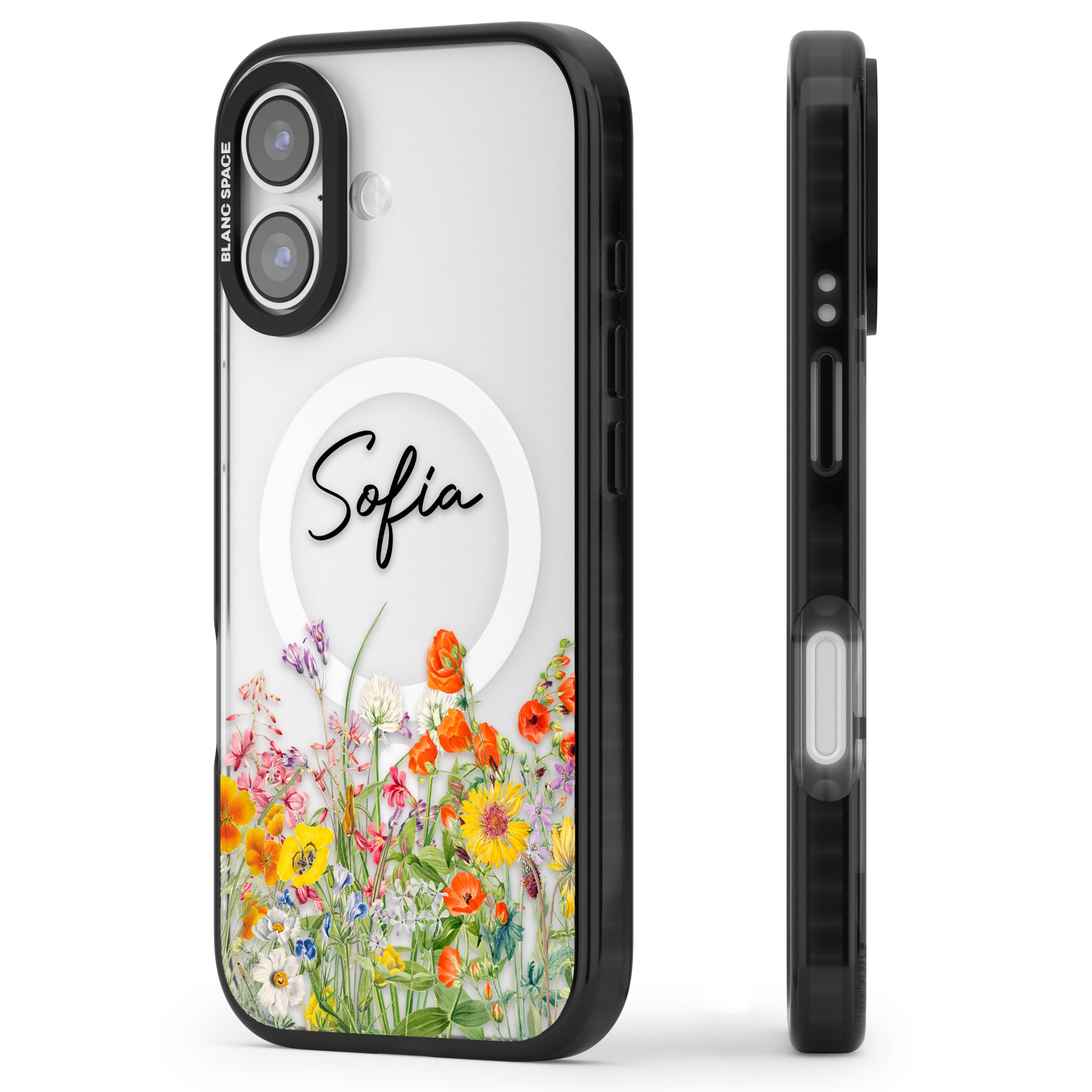 Personalised Summer Wildflowers iPhone 17 Impact Pro Black Phone Case Side Profile