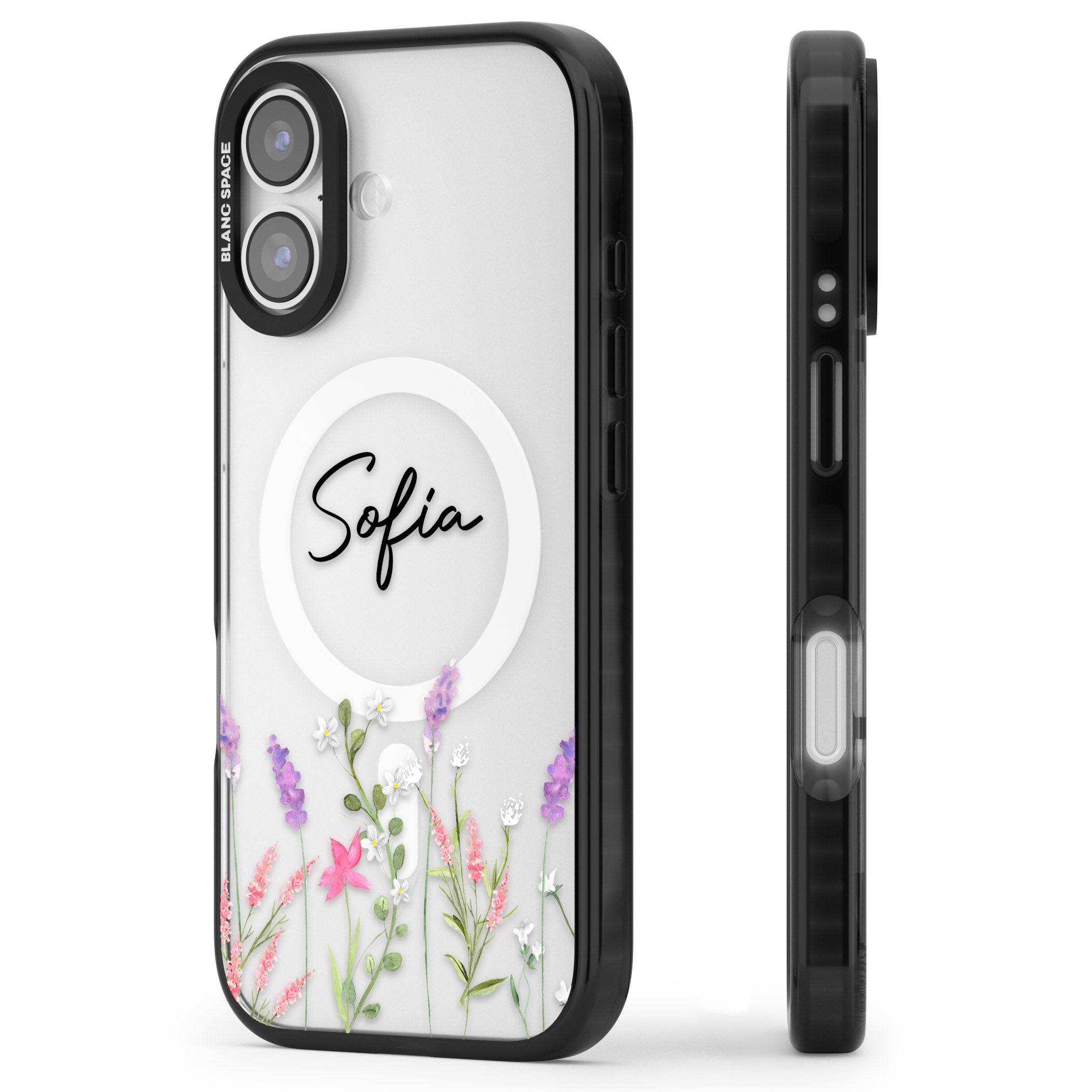 Personalised Lavender Wildflowers iPhone 17 Impact Pro Black Phone Case Side Profile