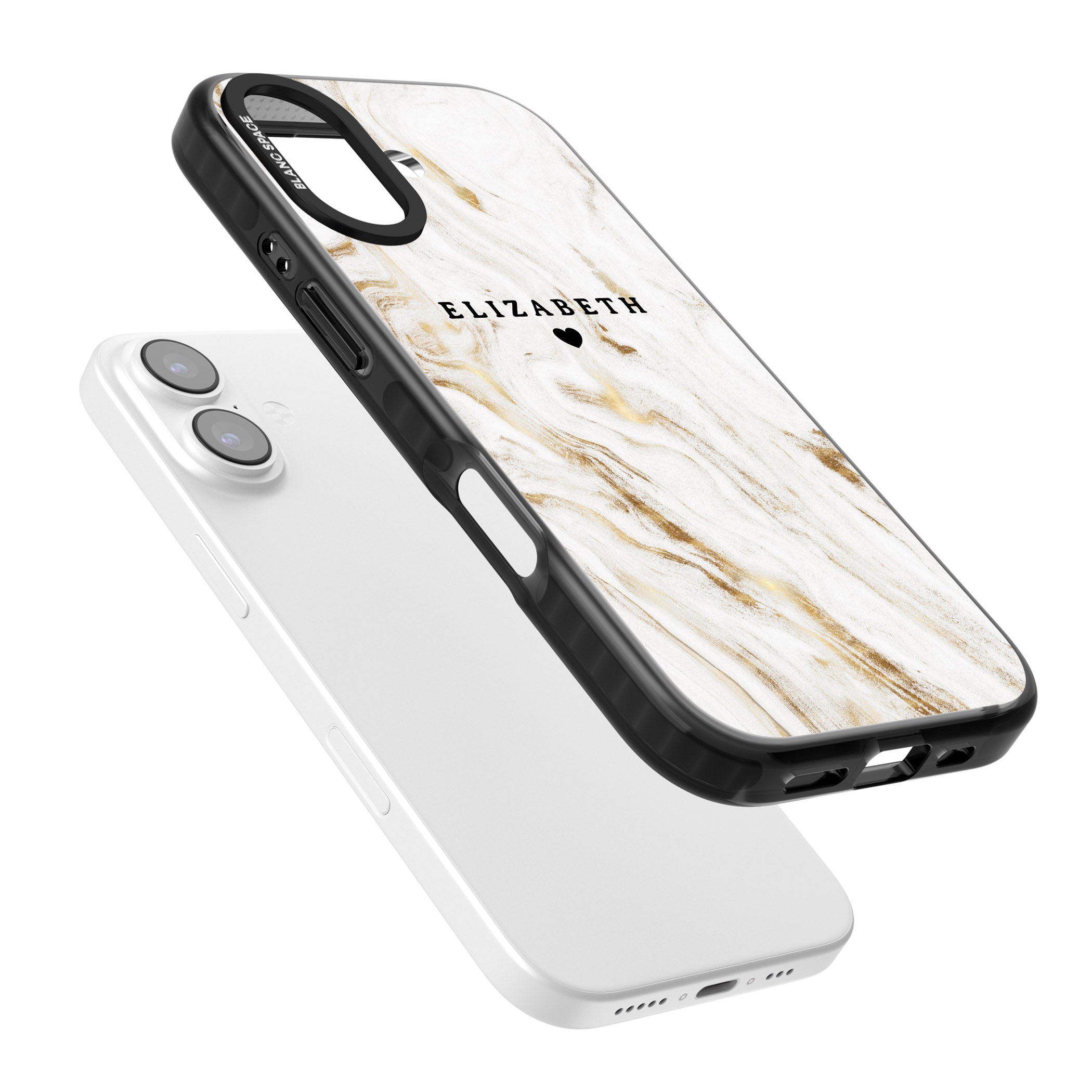Personalised White & Gold Swirl Marble iPhone 17 Impact Pro Black Phone Case Colours