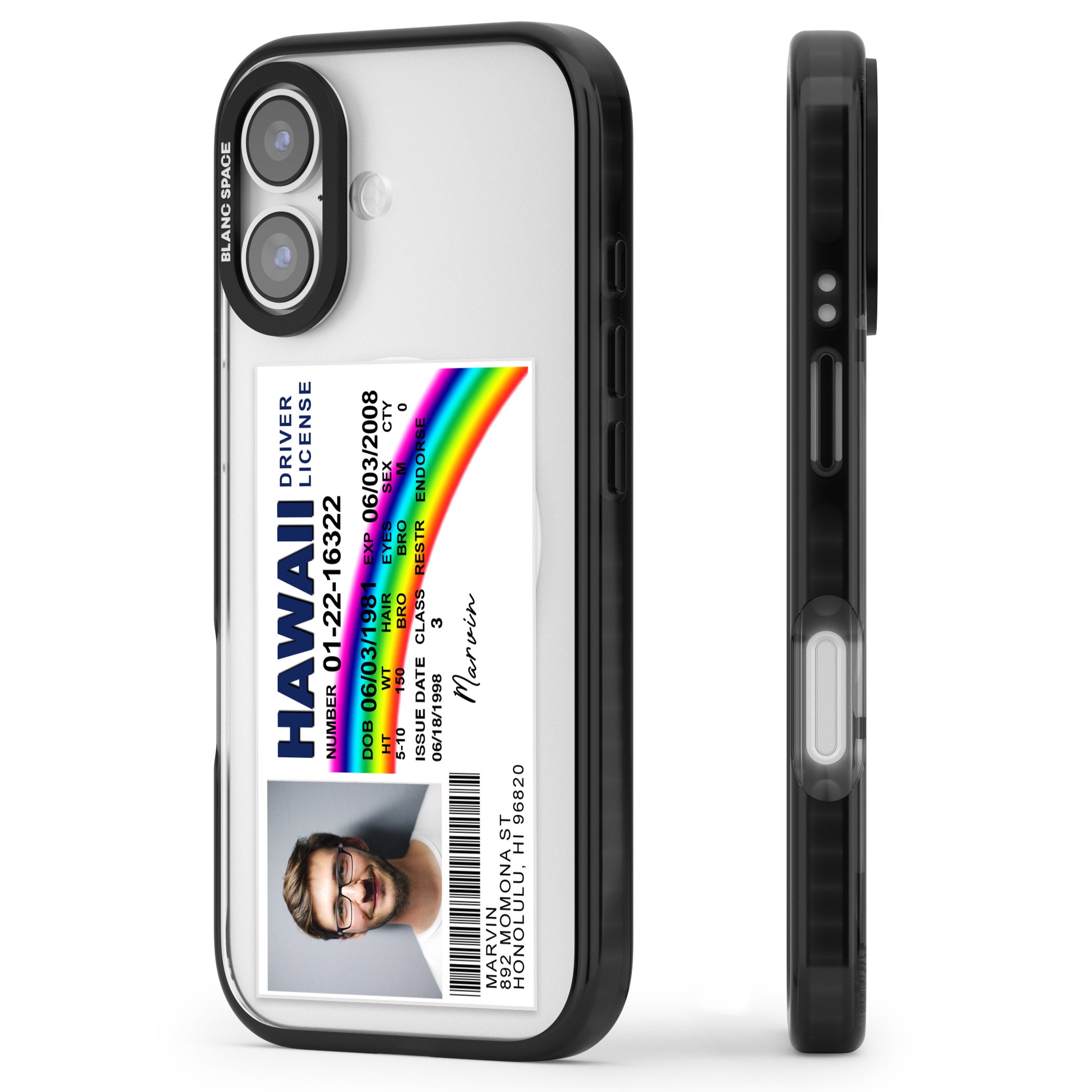 Personalised Hawaii Driving License iPhone 17 Impact Pro Black Phone Case Side Profile