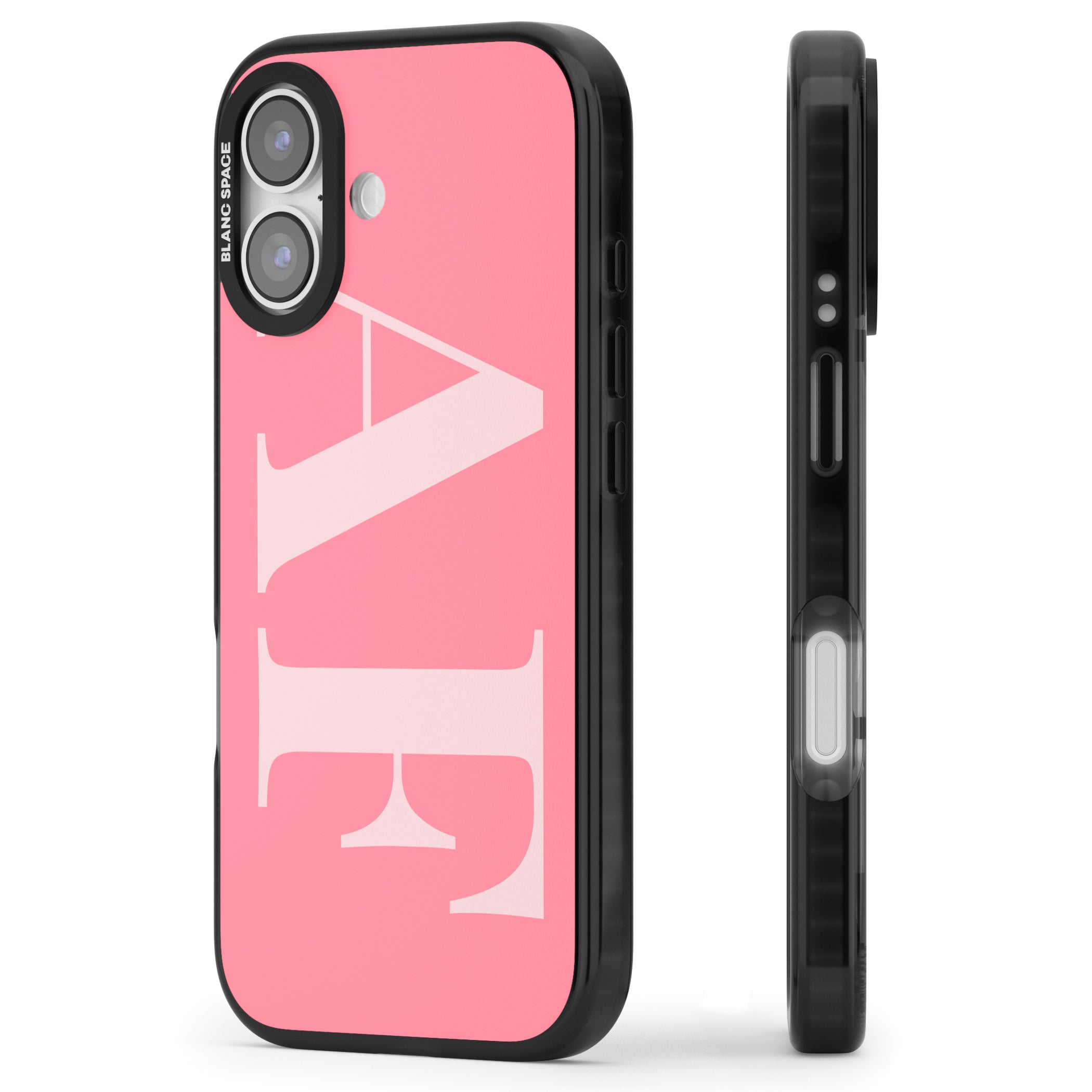 Personalised Light & Dark Pink Green Letters iPhone 17 Impact Pro Black Phone Case Side Profile