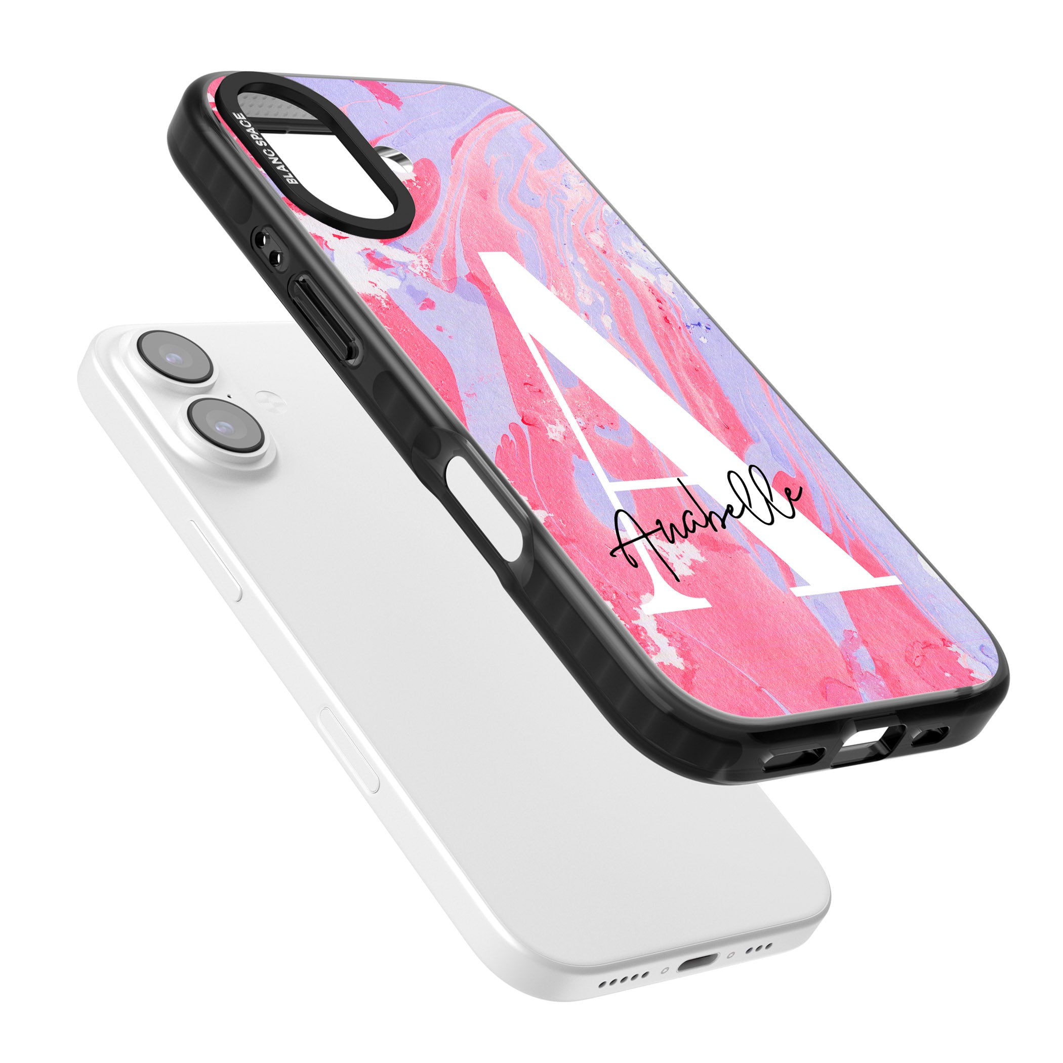 Personalised Pink & Purple Marble iPhone 17 Impact Pro Black Phone Case Colours